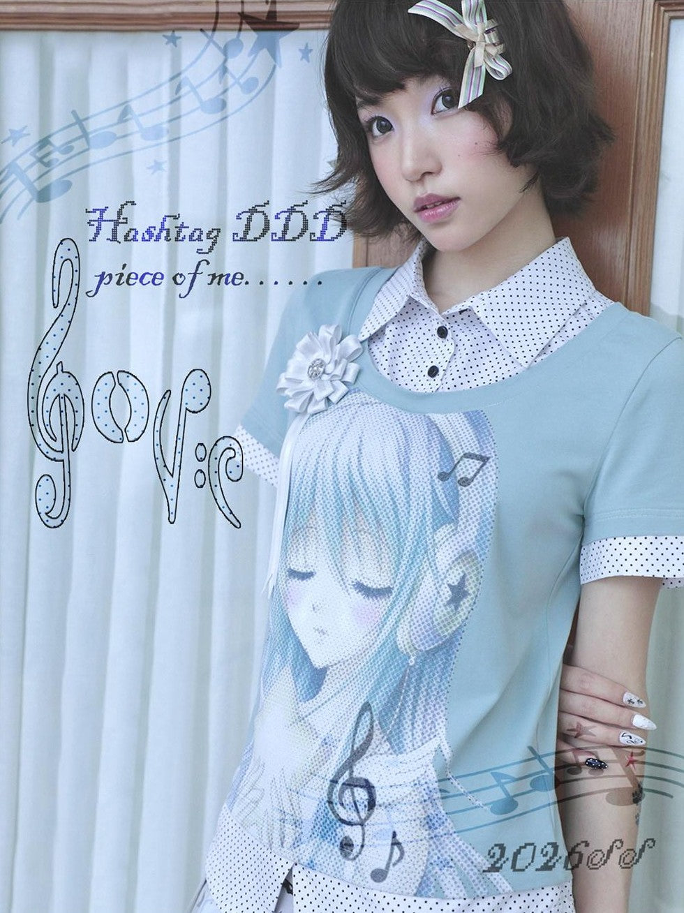 Hashtag DDD Polka Dot Faux Two Piece Cartoon Print Women's Cotton Short Sleeve T-shirts