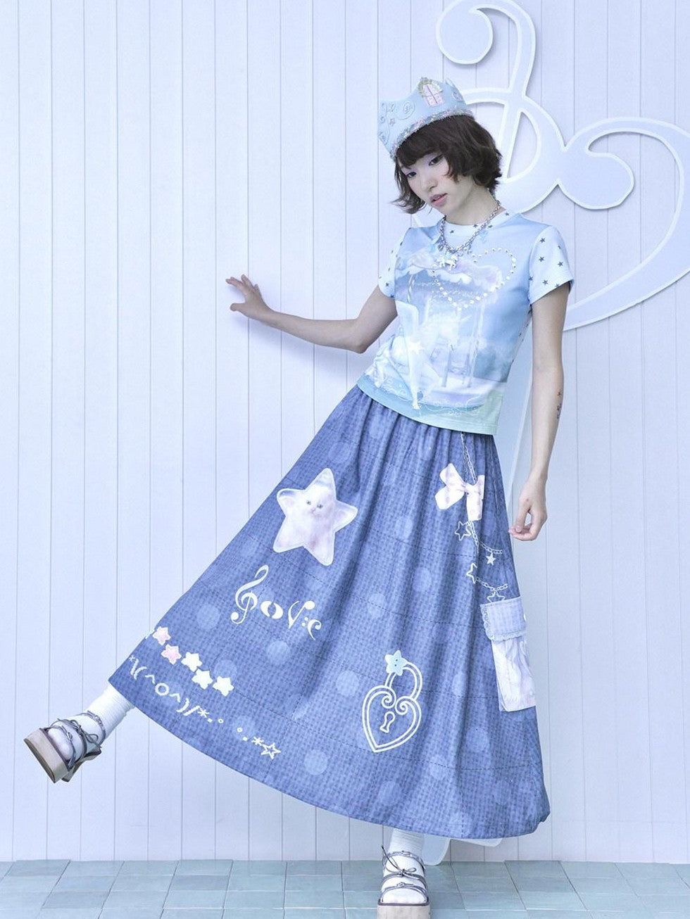 Hashtag DDD Polka Dot Patchwork Pockets Women's Polyester Faux Linen A-line Skirts
