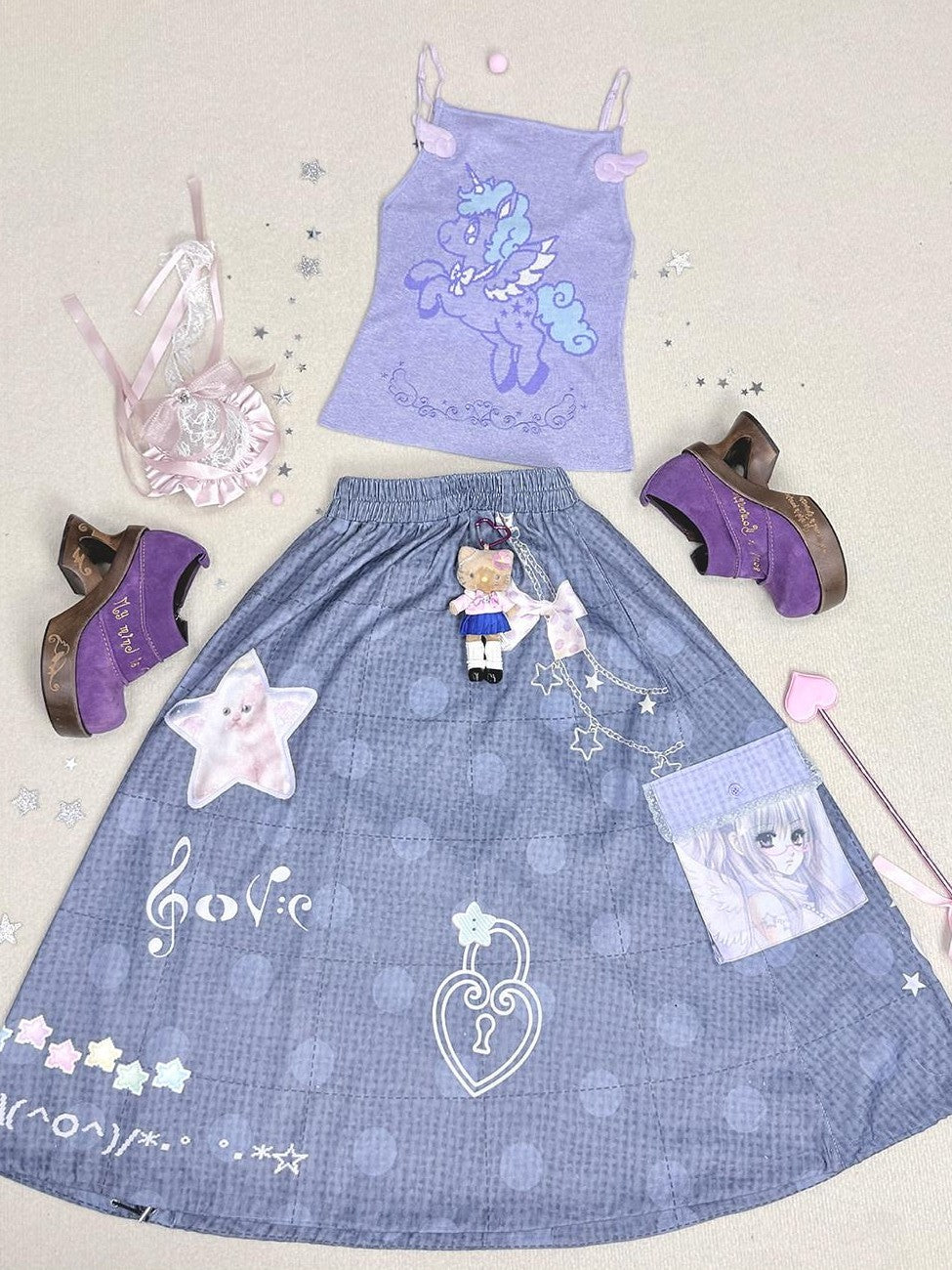 Hashtag DDD Polka Dot Patchwork Pockets Women's Polyester Faux Linen A-line Skirts