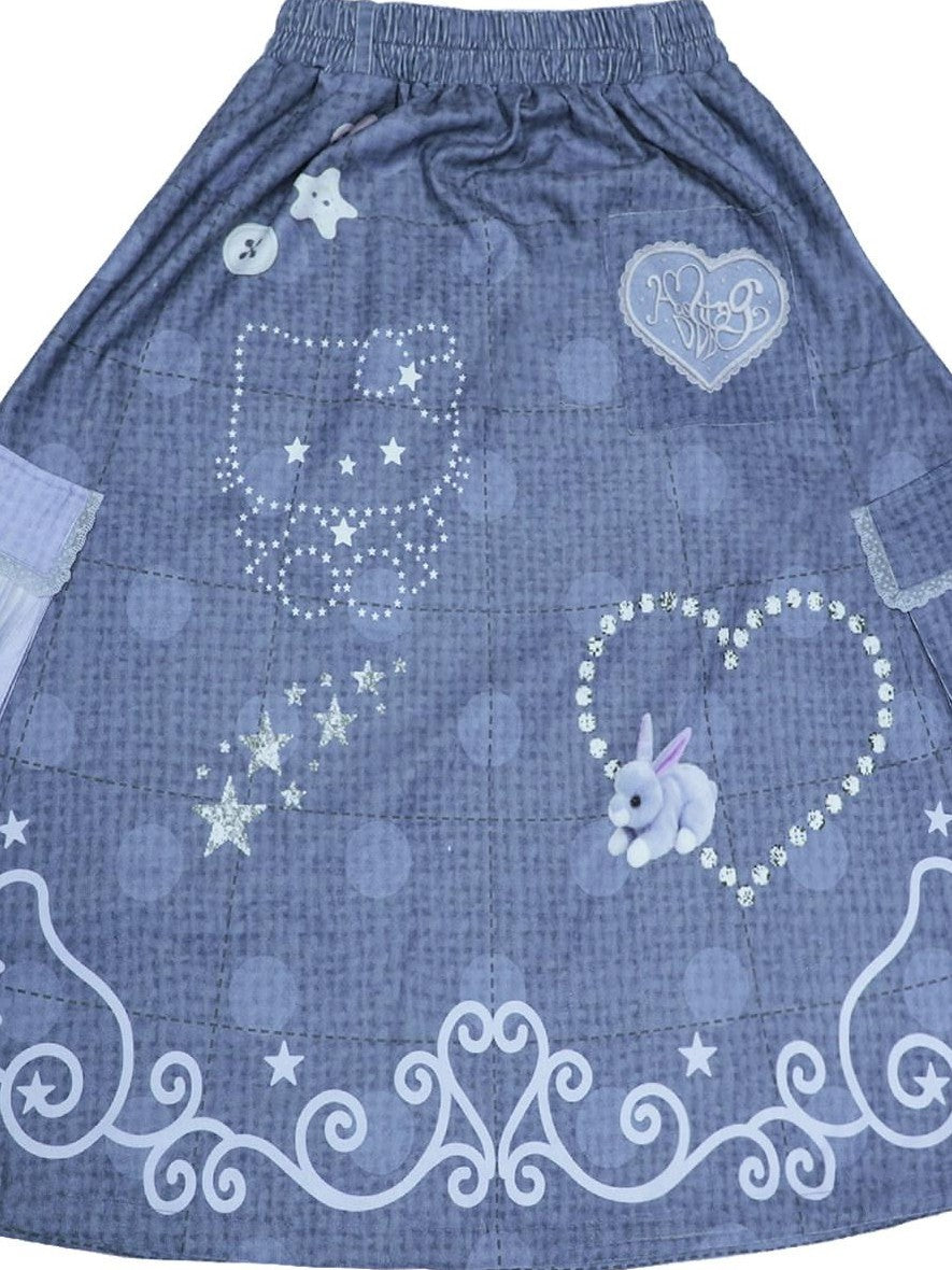 Hashtag DDD Polka Dot Patchwork Pockets Women's Polyester Faux Linen A-line Skirts