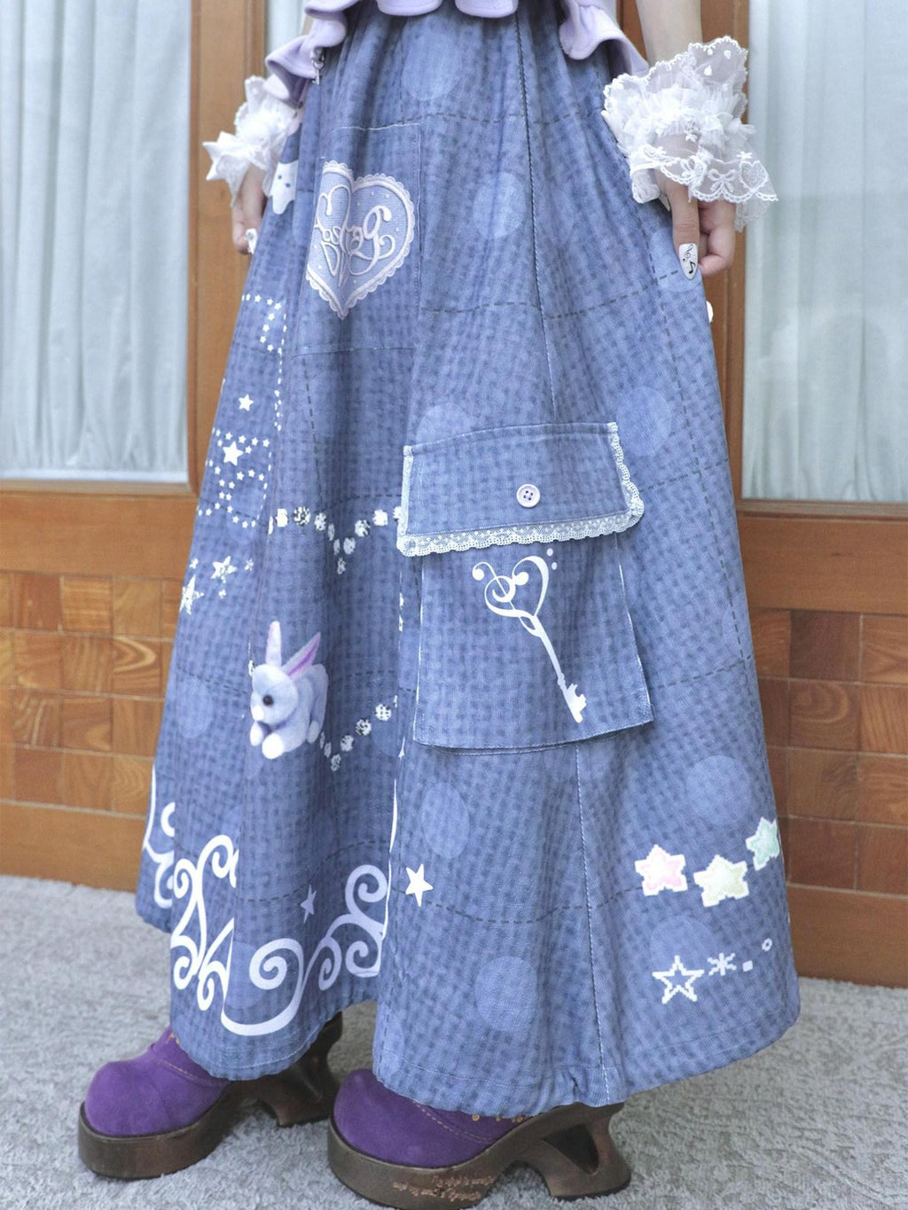 Hashtag DDD Polka Dot Patchwork Pockets Women's Polyester Faux Linen A-line Skirts