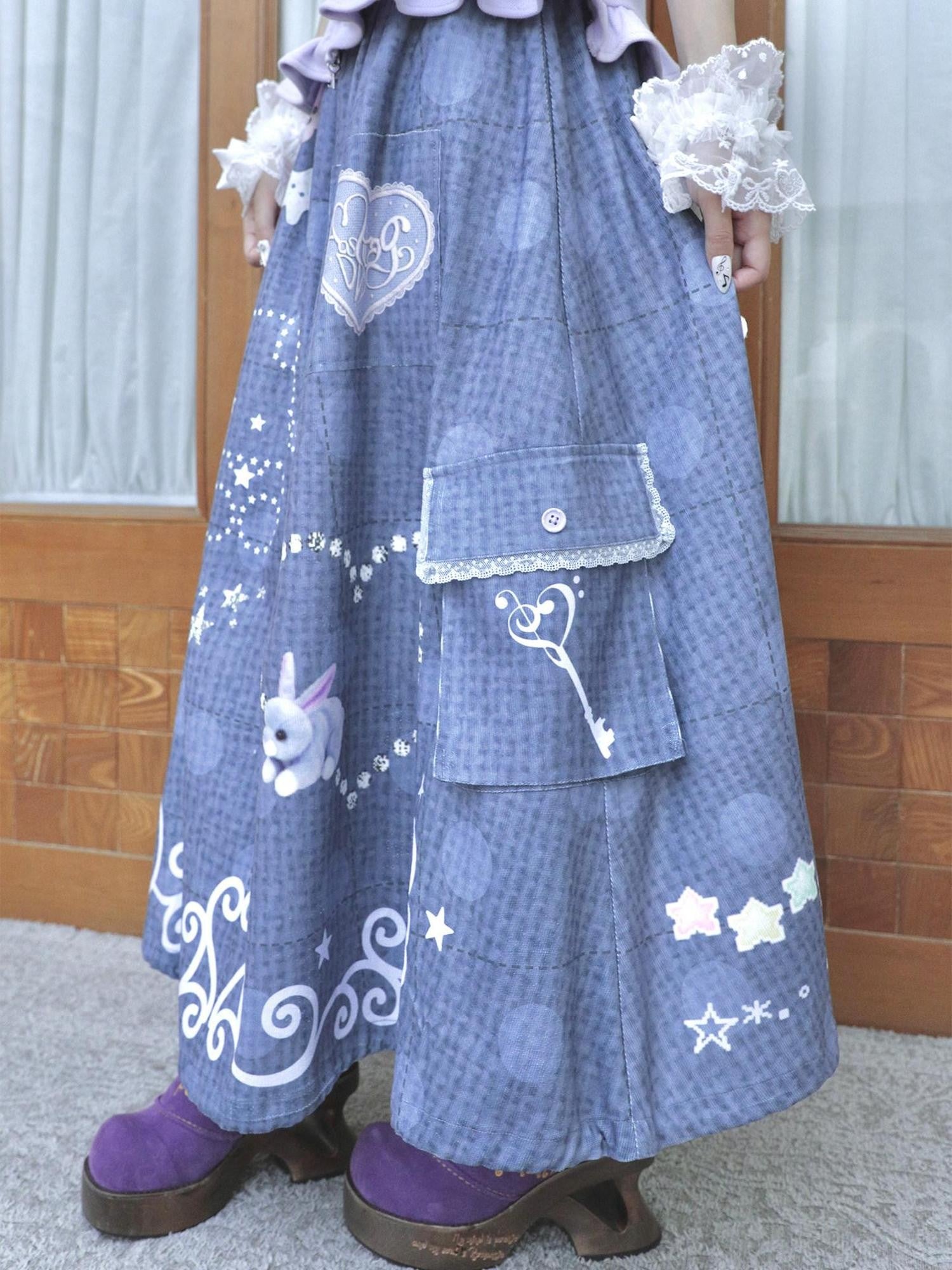 Hashtag DDD Polka Dot Patchwork Pockets Women's Polyester Faux Linen A-line Skirts
