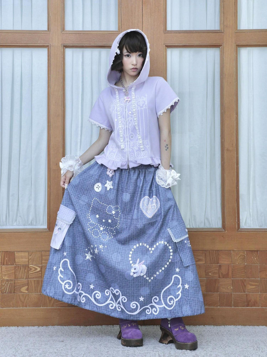 Hashtag DDD Polka Dot Patchwork Pockets Women's Polyester Faux Linen A-line Skirts