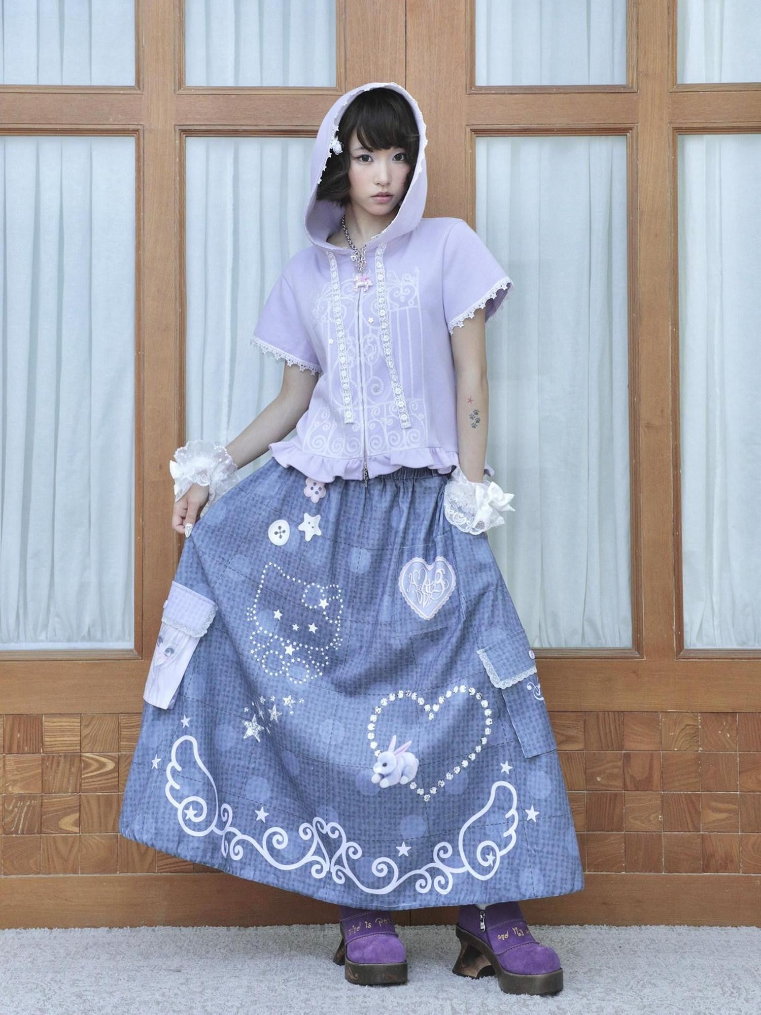 Hashtag DDD Polka Dot Patchwork Pockets Women's Polyester Faux Linen A-line Skirts
