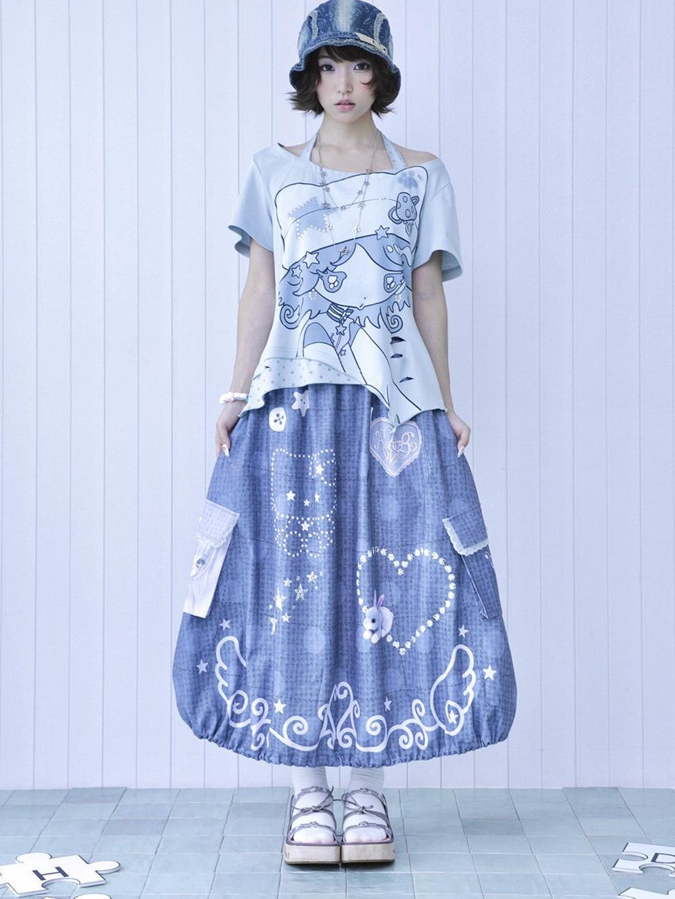 Hashtag DDD Polka Dot Patchwork Pockets Women's Polyester Faux Linen A-line Skirts