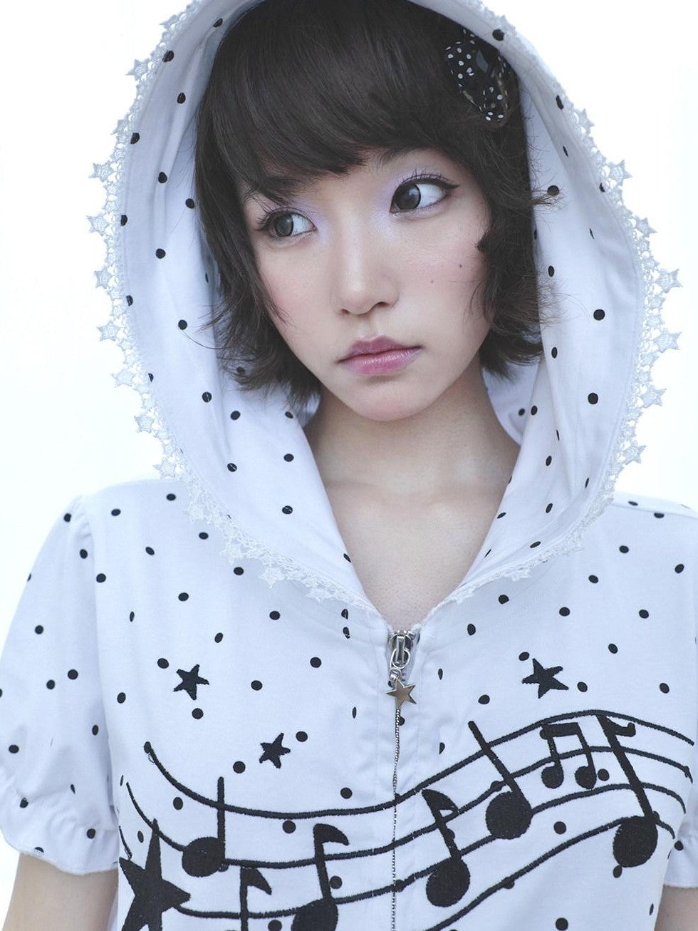 Hashtag DDD Puff Sleeve Polka Dot Hooded Musical Note Women's Short Sleeve T-shirts
