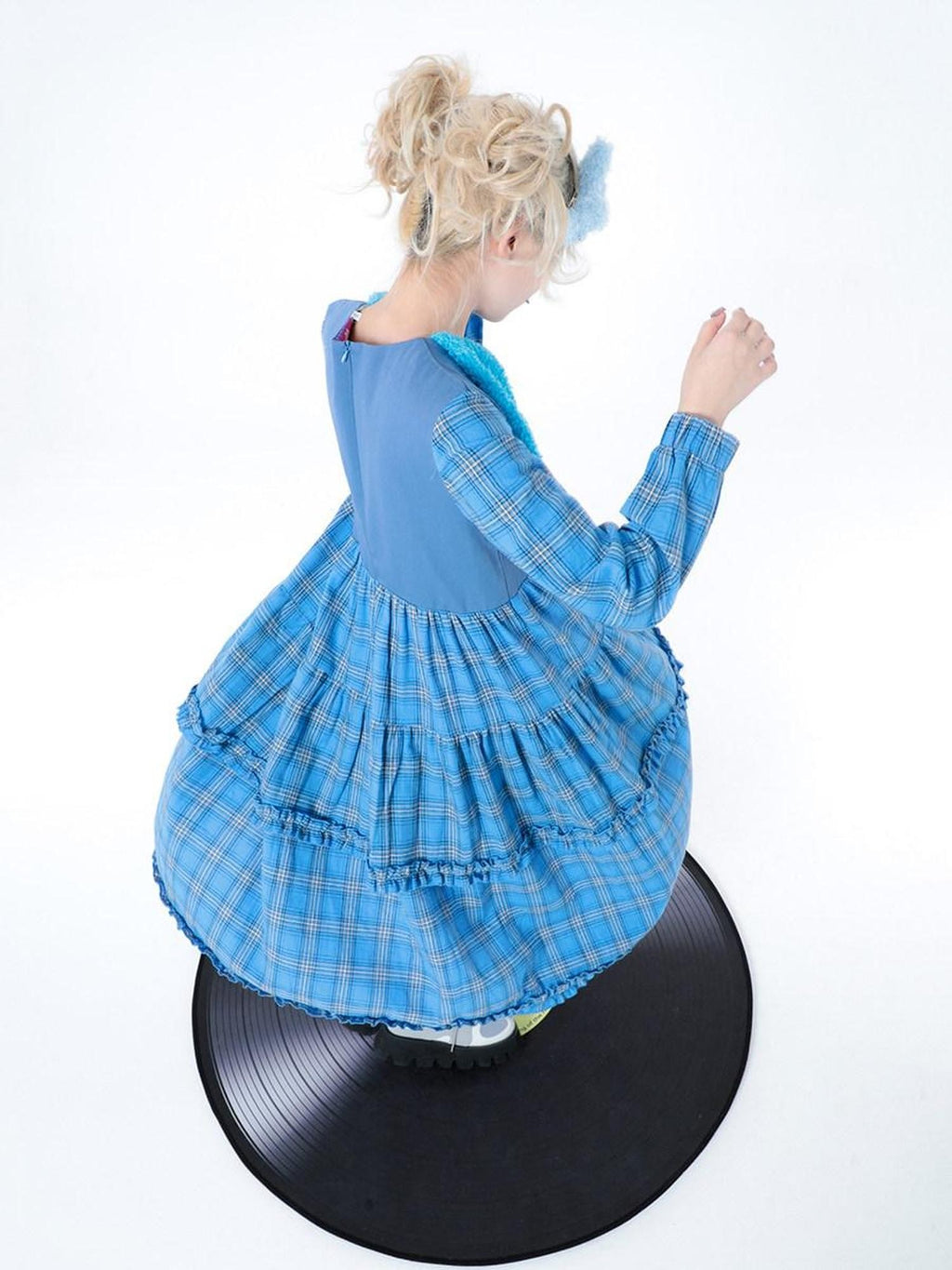 Hashtag DDD Puppy Plaid A Line Long Sleeve Women's Cotton Casual Midi Dresses