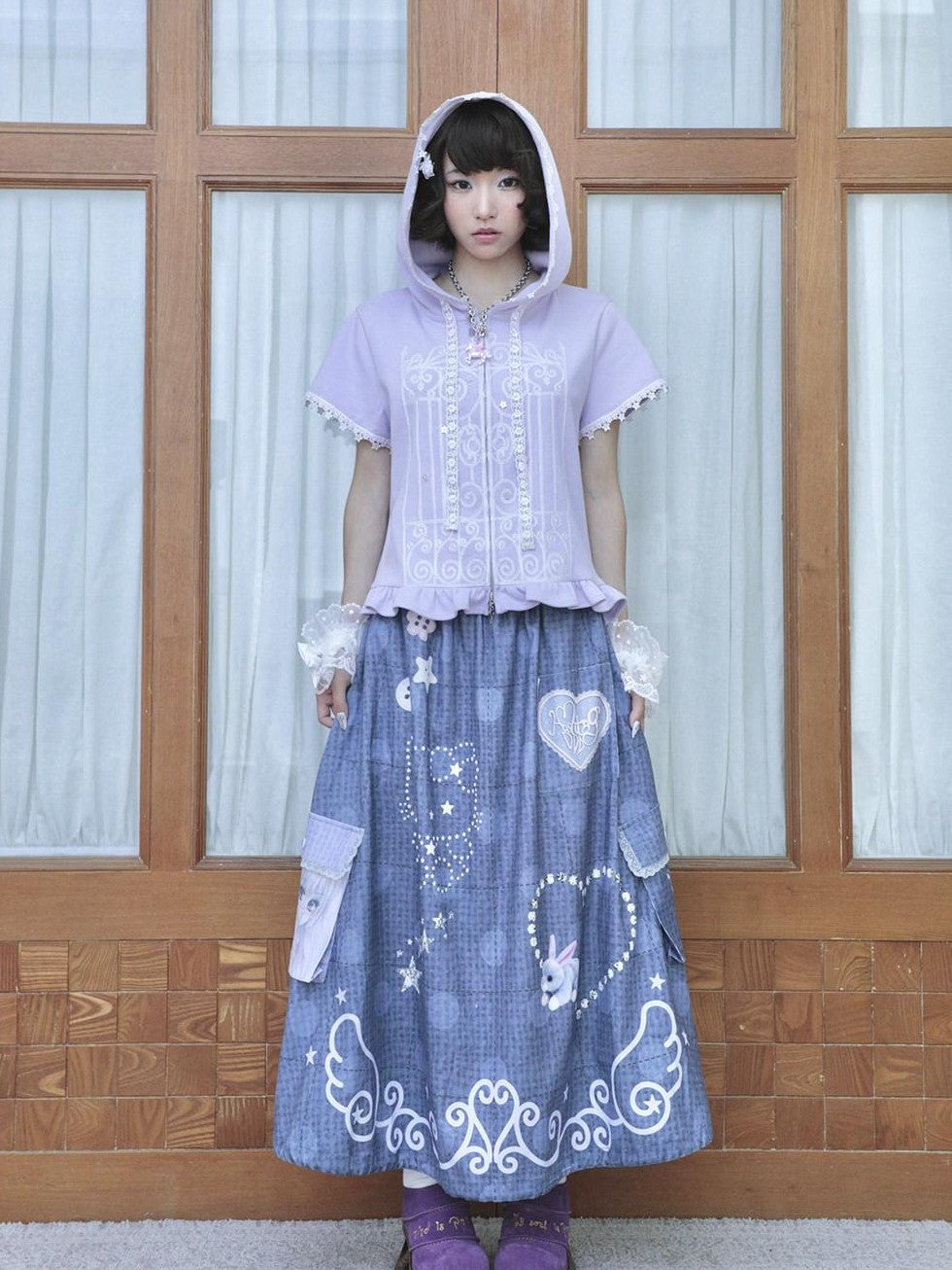 Hashtag DDD Purple Classical Scroll Embroidery Hooded Lattice Zip Women's Cotton Cardigans