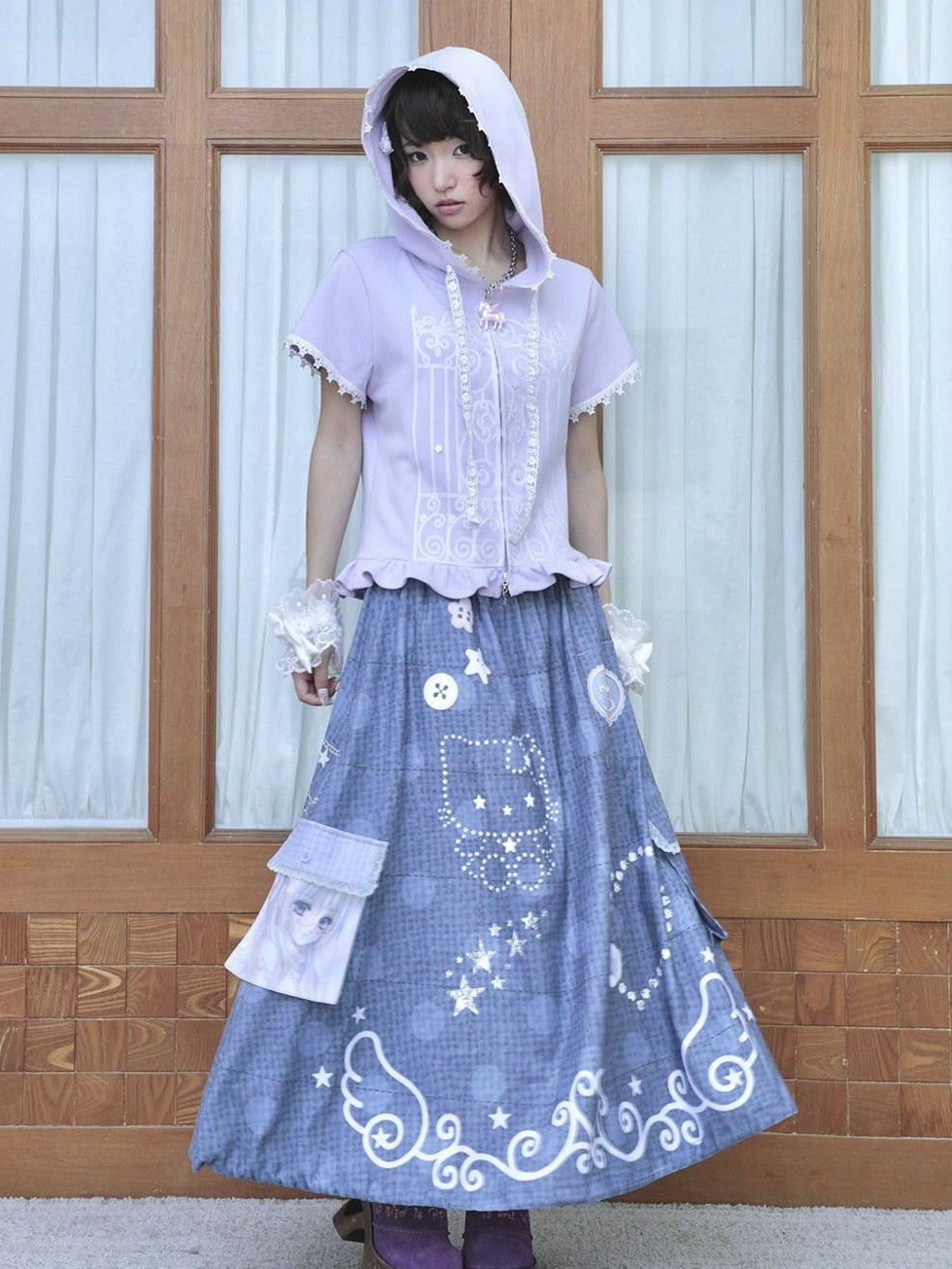 Hashtag DDD Purple Classical Scroll Embroidery Hooded Lattice Zip Women's Cotton Cardigans