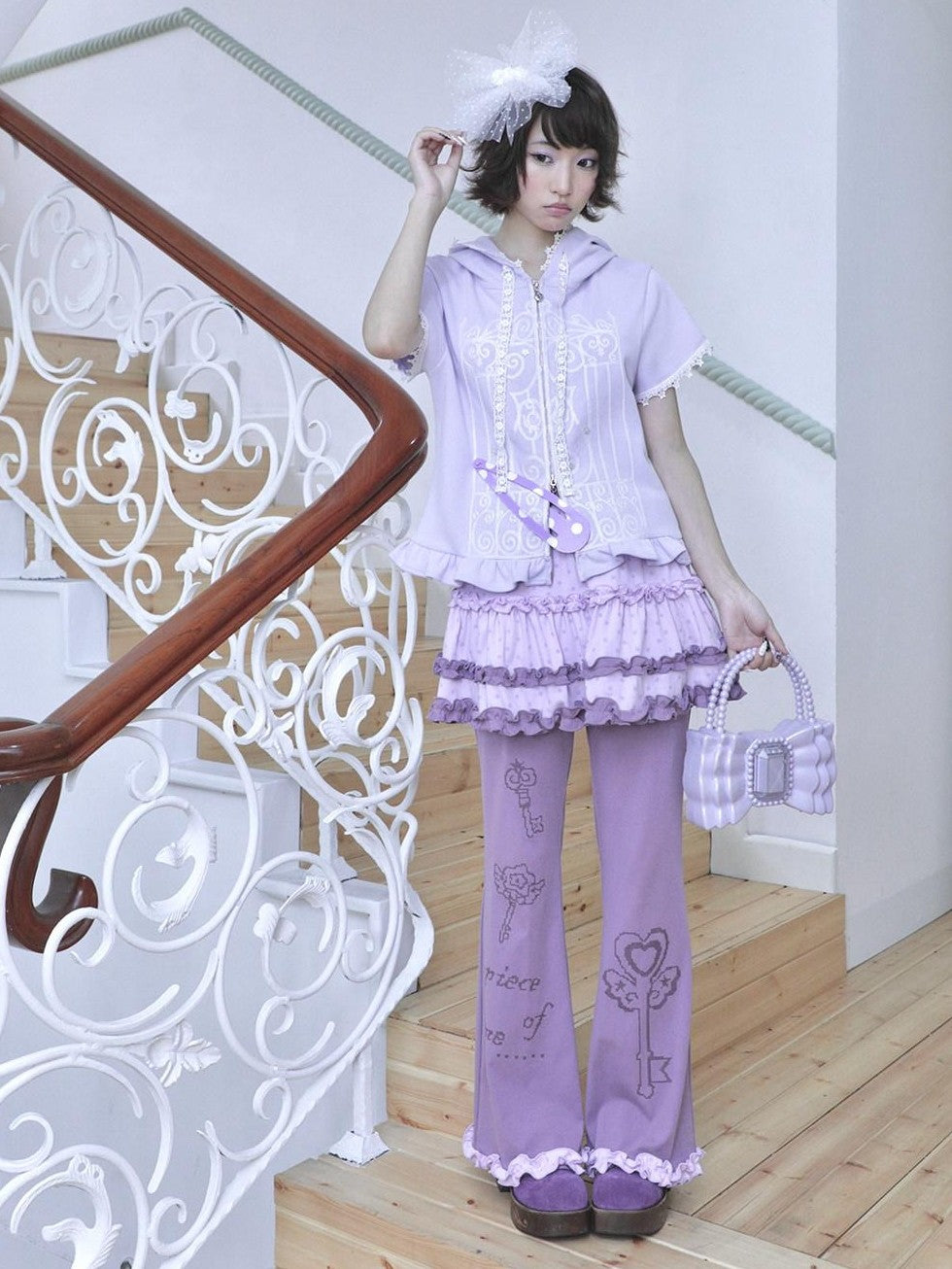 Hashtag DDD Purple Classical Scroll Embroidery Hooded Lattice Zip Women's Cotton Cardigans