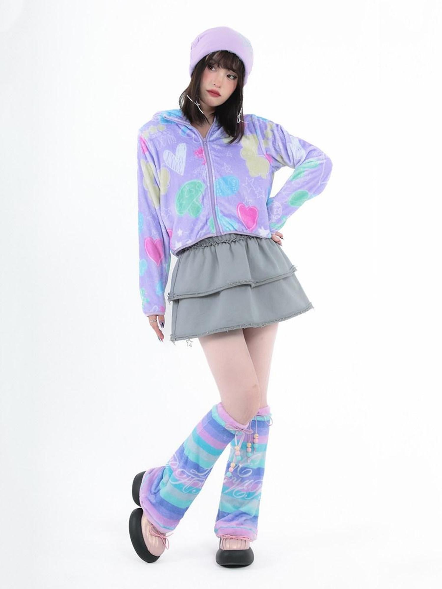 Hashtag DDD Purple Heart Striped Beaded Velvet Women's Polyester Leg Warmers