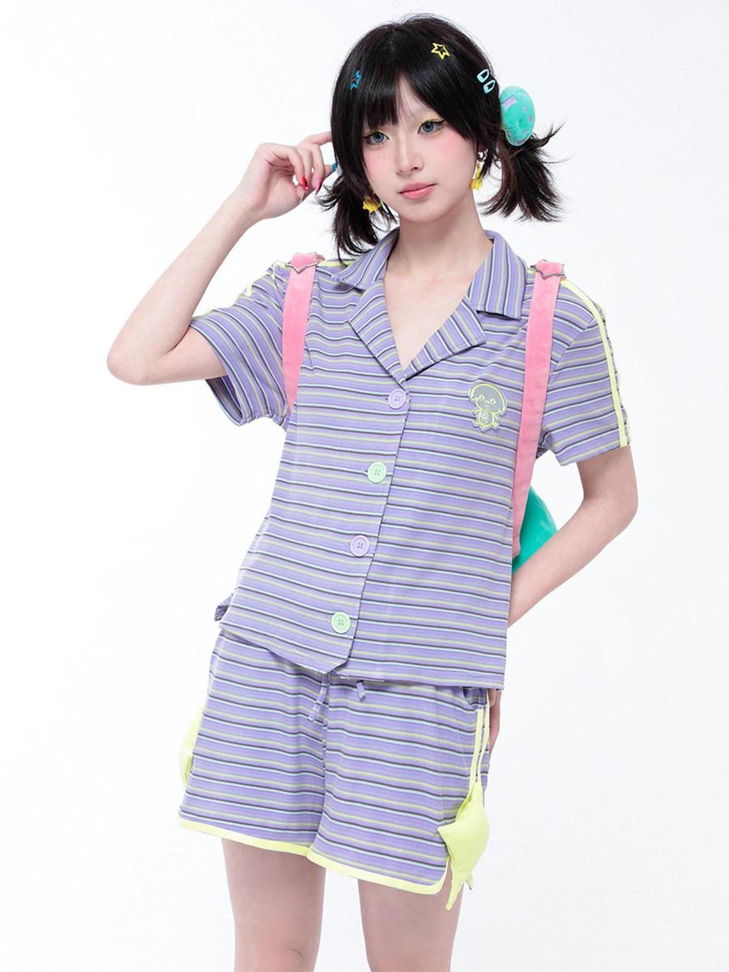 Hashtag DDD Purple Stripe Star Y2k Dopamine Retro Women's Cotton Blend Chino Shorts