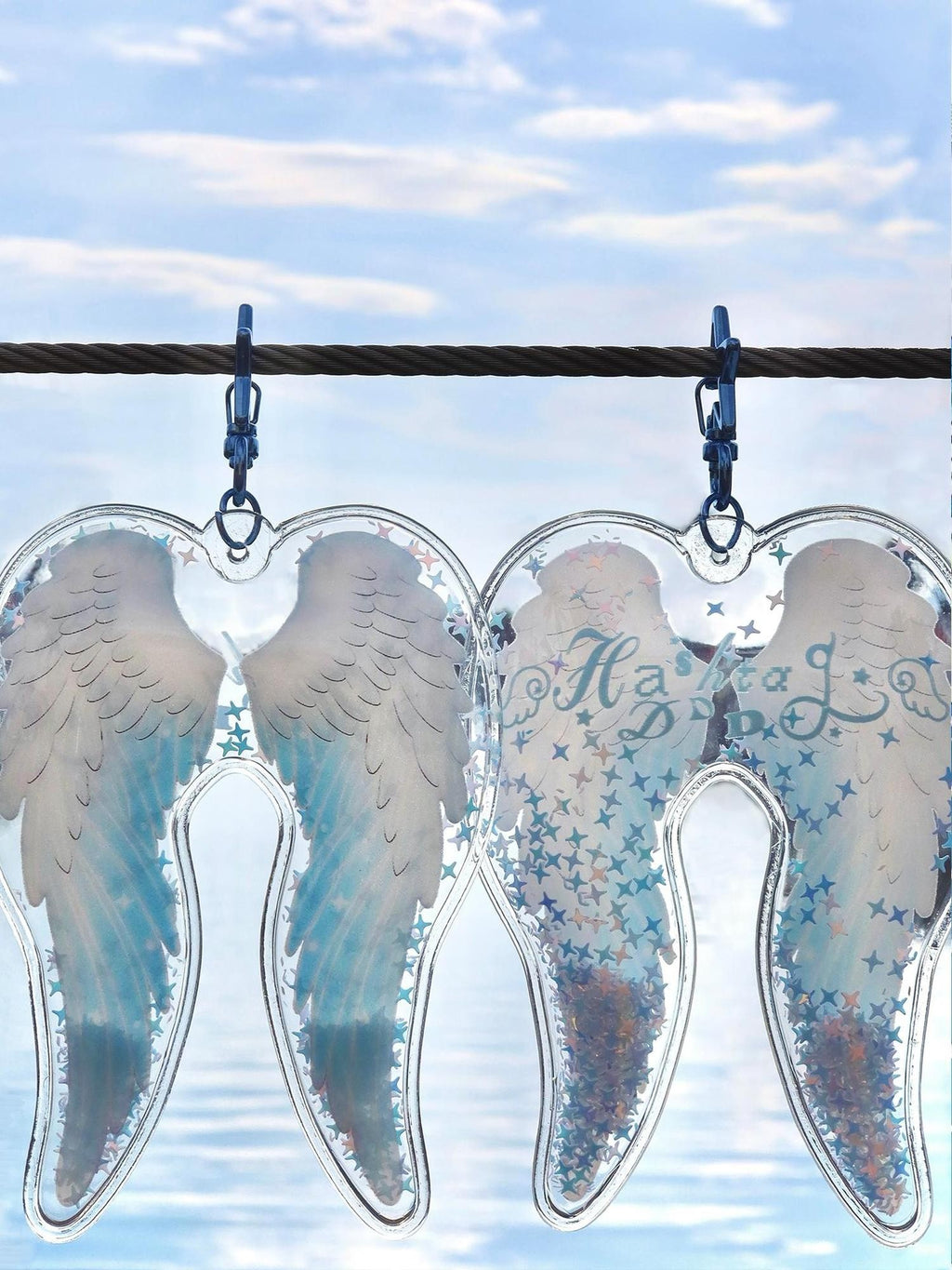 Hashtag DDD Pvc Transparent Angel Wings Sequin Inflatable Women's Keychains
