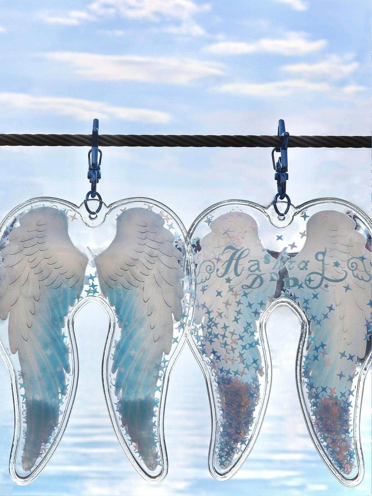 Hashtag DDD Pvc Transparent Angel Wings Sequin Inflatable Women's Keychains