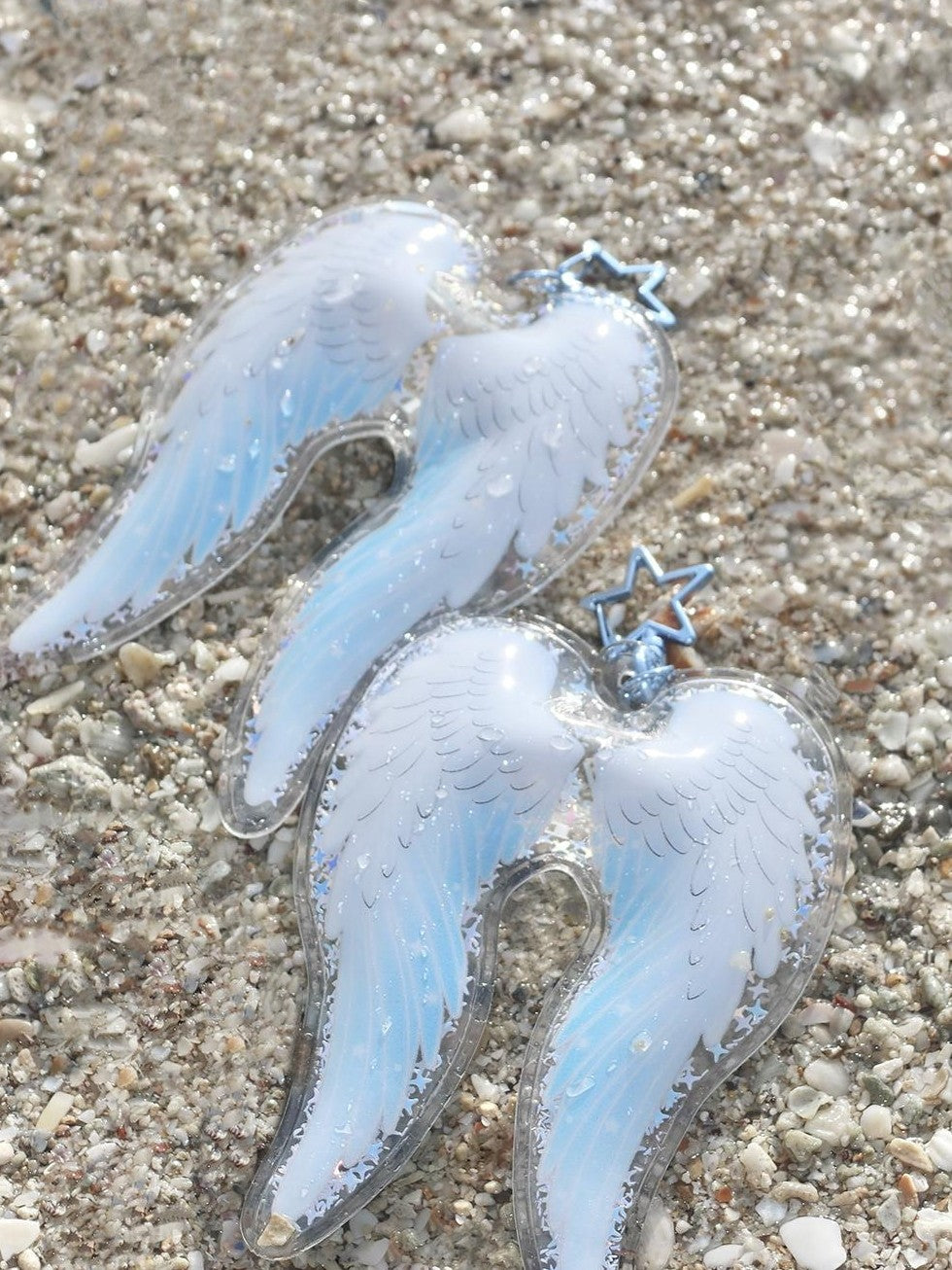 Hashtag DDD Pvc Transparent Angel Wings Sequin Inflatable Women's Keychains
