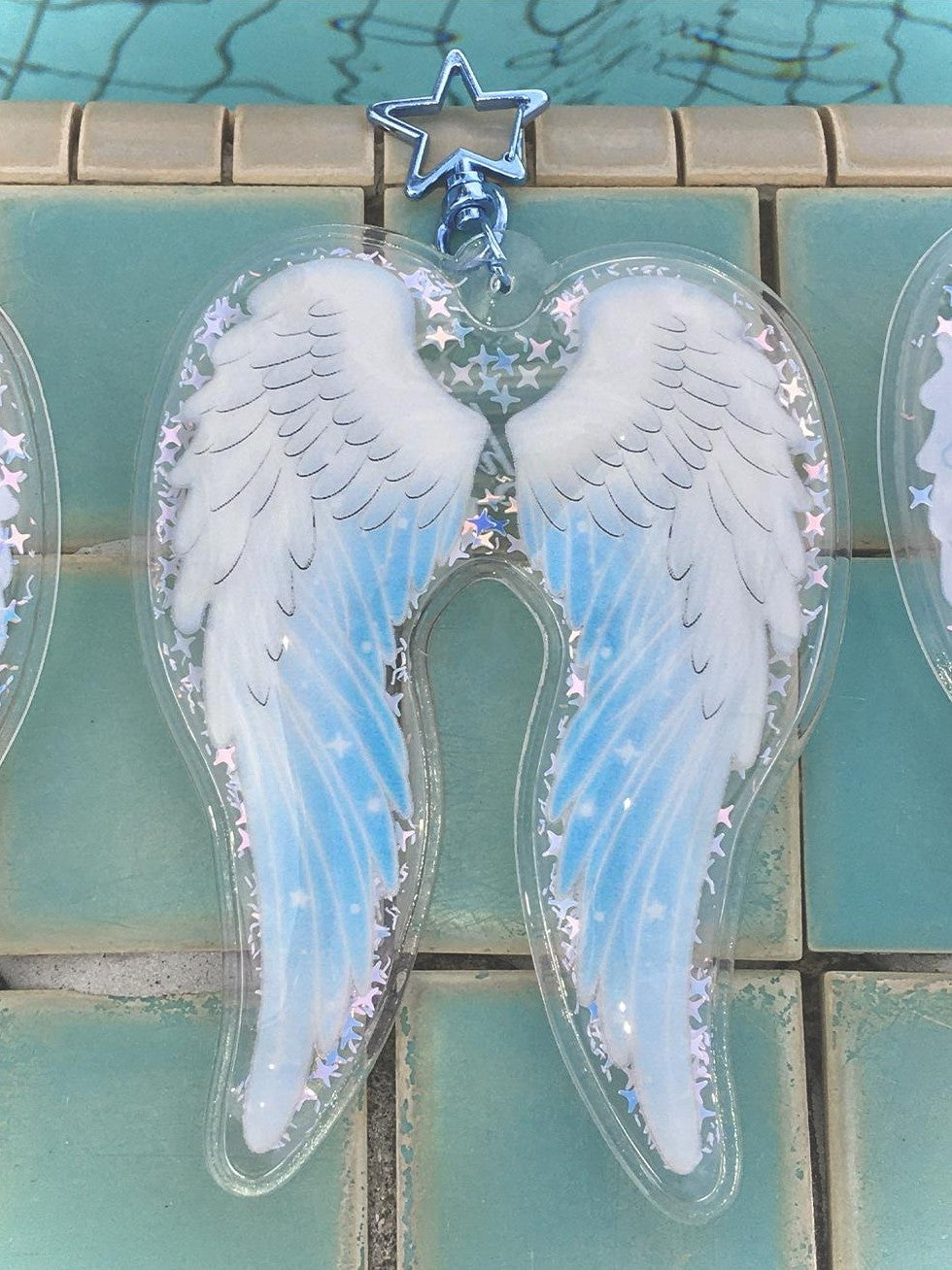 Hashtag DDD Pvc Transparent Angel Wings Sequin Inflatable Women's Keychains