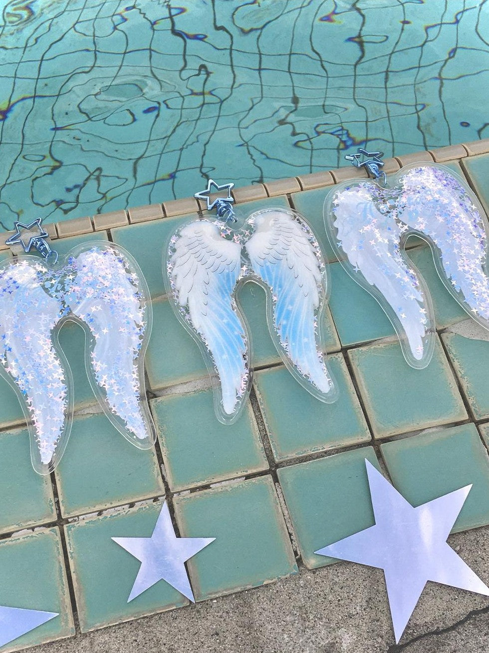 Hashtag DDD Pvc Transparent Angel Wings Sequin Inflatable Women's Keychains