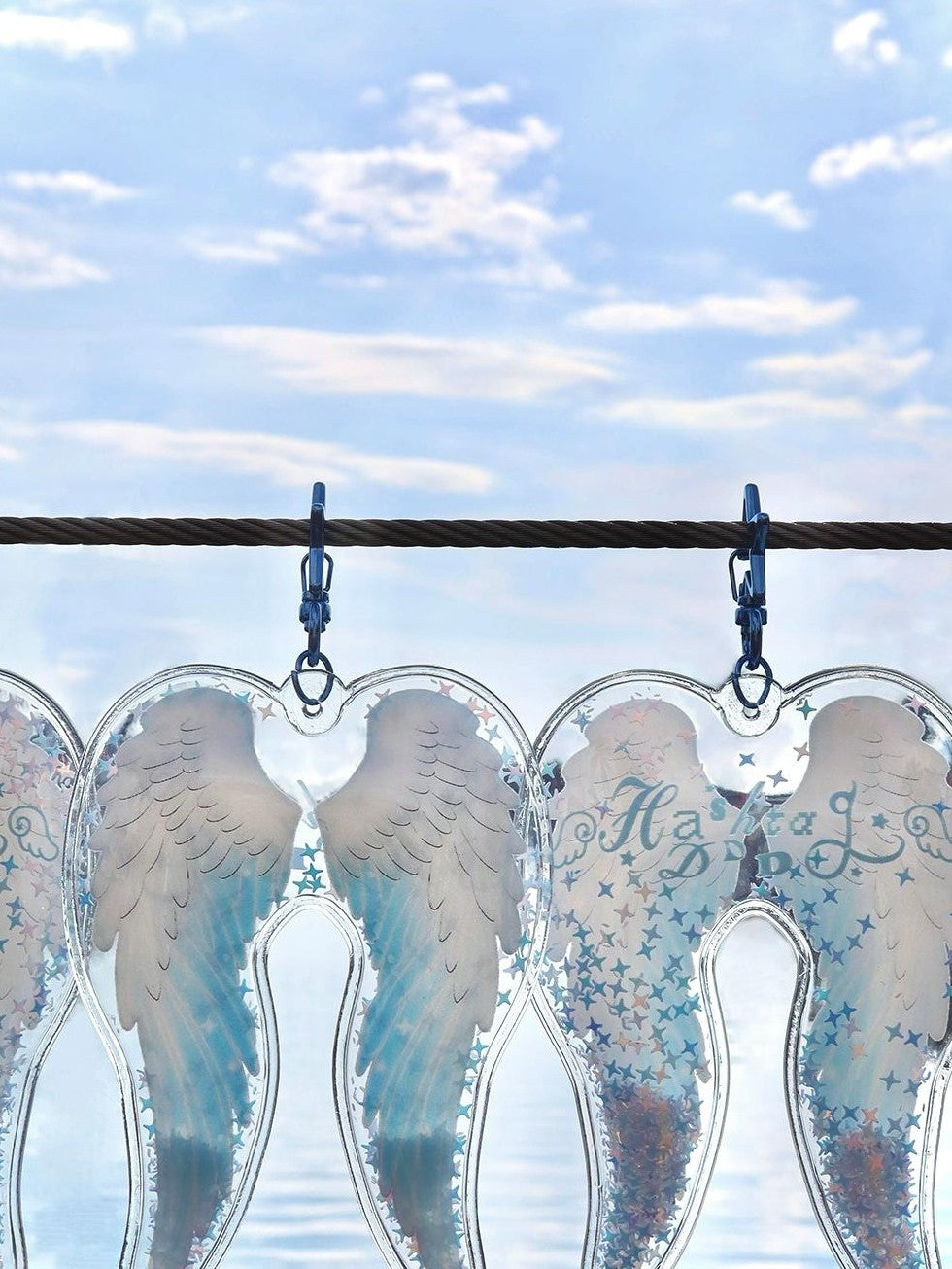 Hashtag DDD Pvc Transparent Angel Wings Sequin Inflatable Women's Keychains