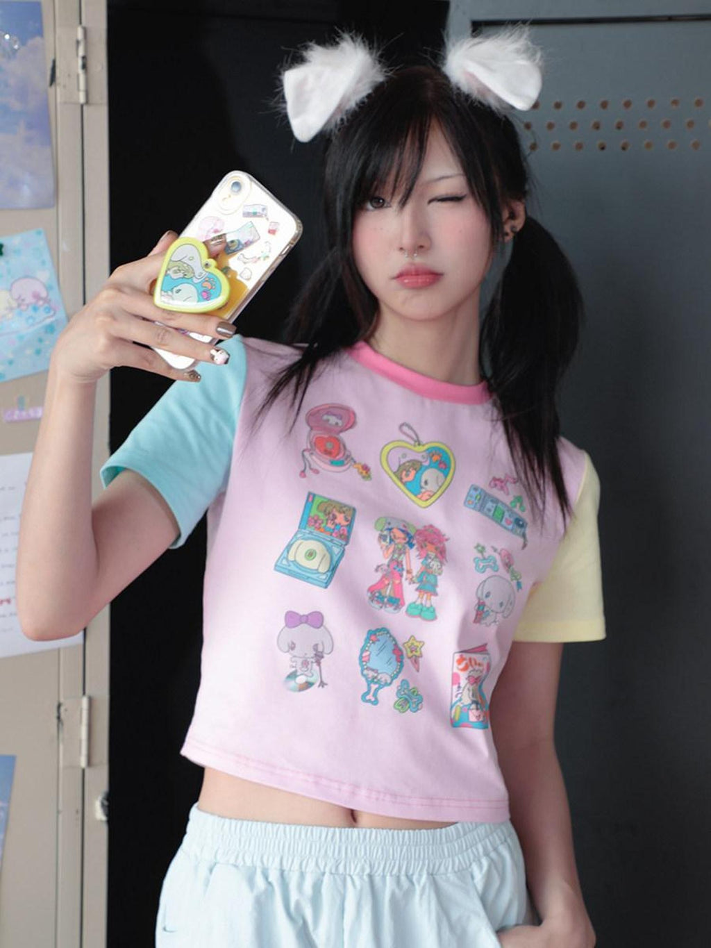 Hashtag DDD Retro Colorblock Cropped Women's Cotton Short Sleeve T-shirts