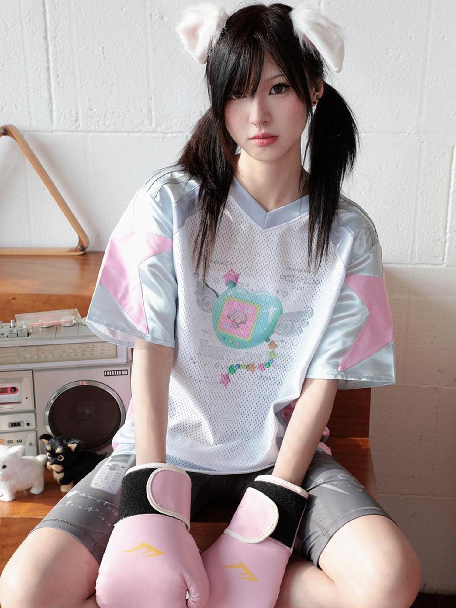 Hashtag DDD Retro Sport Patchwork Digital Pet Women's Polyester Short Sleeve T-shirts