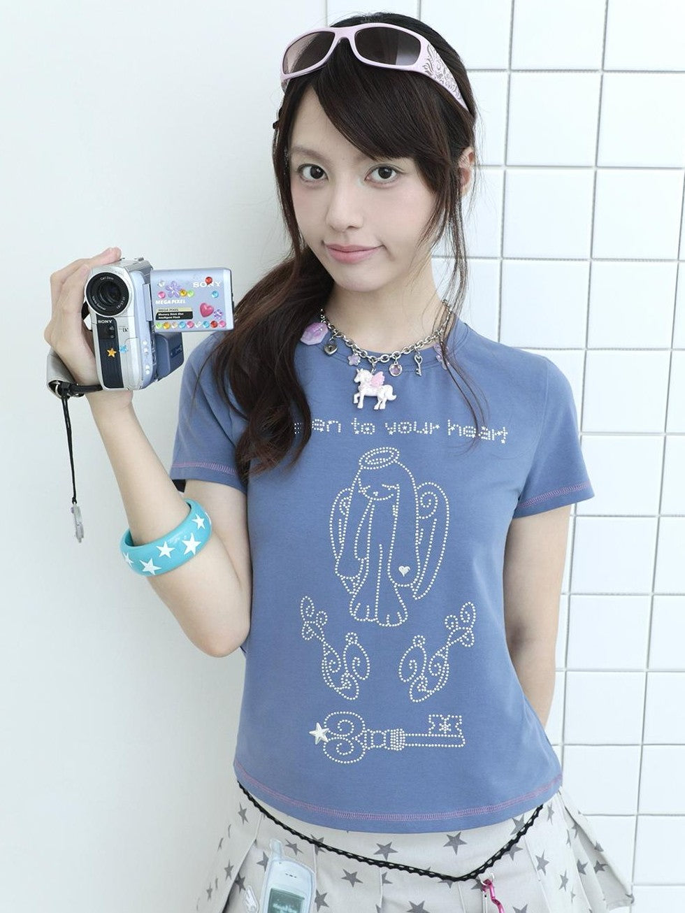 Hashtag DDD Rhinestone Angel Bunny Round Neck Cotton Women's Short Sleeve T-shirts