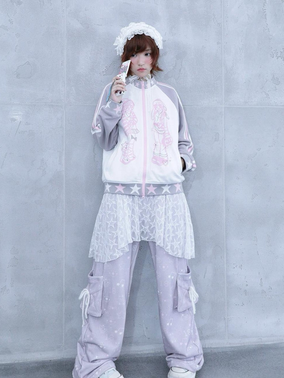 Hashtag DDD Rhinestone Star Stand Collar Zip Up Cotton Women's Casual Jackets