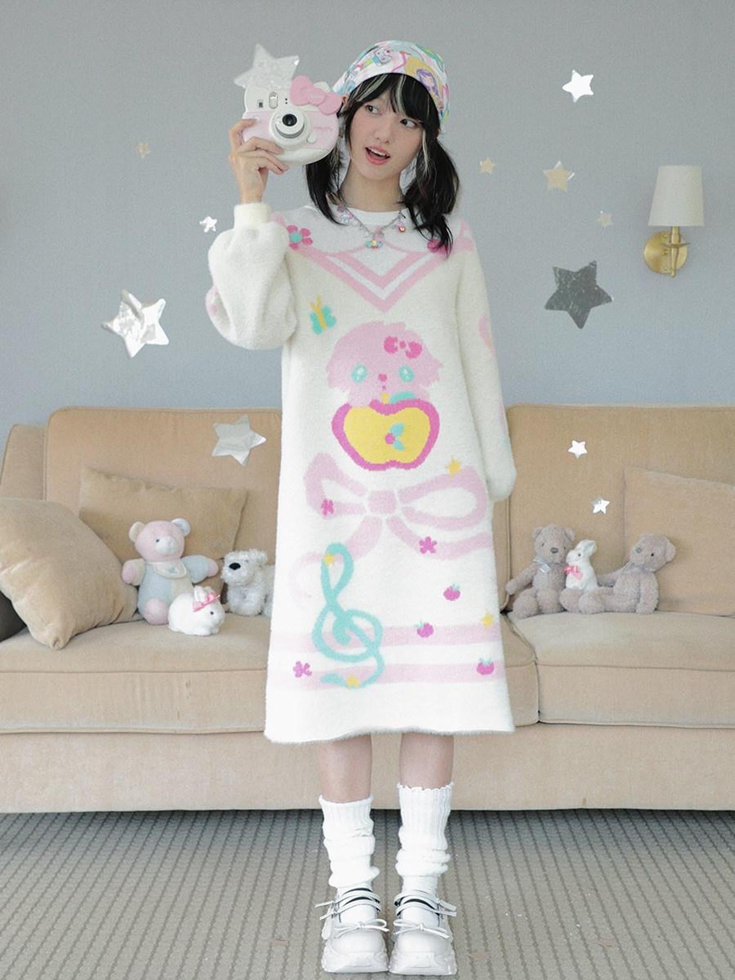 Hashtag DDD Showa Beige Faux Mink Knit Women's Cotton Blend Casual Midi Dresses