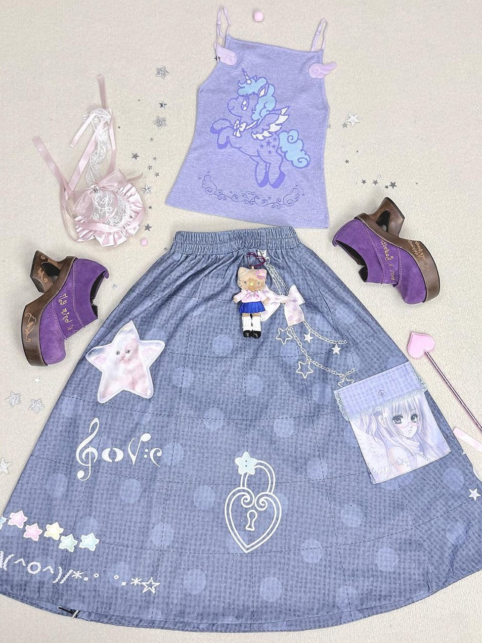 Hashtag DDD Silver Thread Unicorn Wing Knitted Slim Women's Nylon Tank Tops