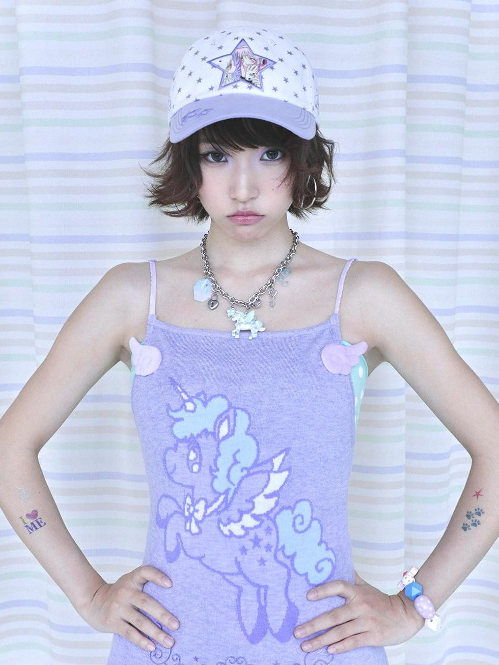 Hashtag DDD Silver Thread Unicorn Wing Knitted Slim Women's Nylon Tank Tops