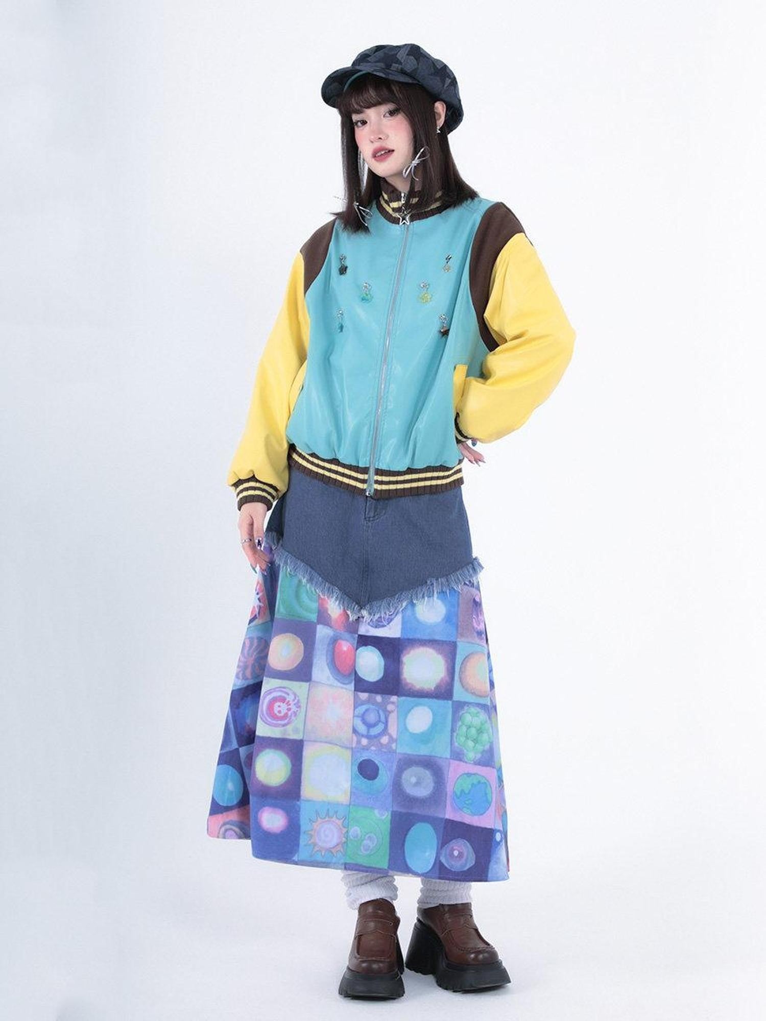 Hashtag DDD Star Embroidery Fleece Lined Stand Collar Women's Polyester Casual Jackets