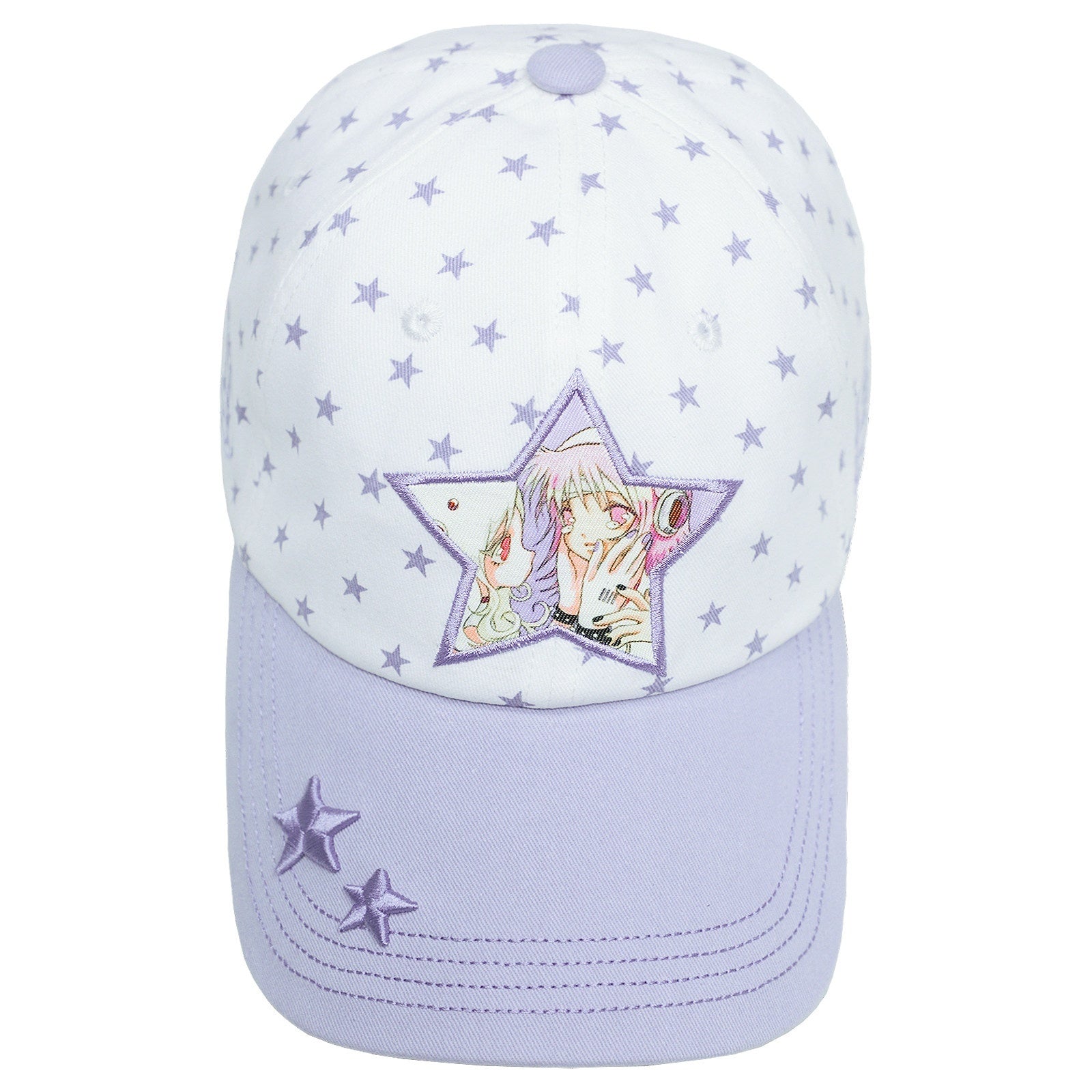 Hashtag_DDD_Star_Pattern_Soft_Round_Top_Women's_Cotton_White_Purple_Baseball_Caps_1046536968921_MISSTT