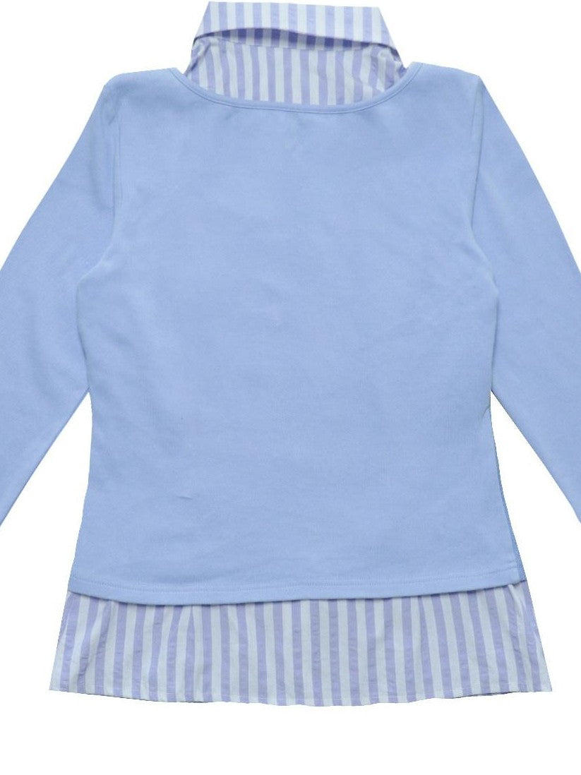 Hashtag DDD Striped Cartoon Print Faux Layered Slim Women's Cotton Long Sleeve T-shirts