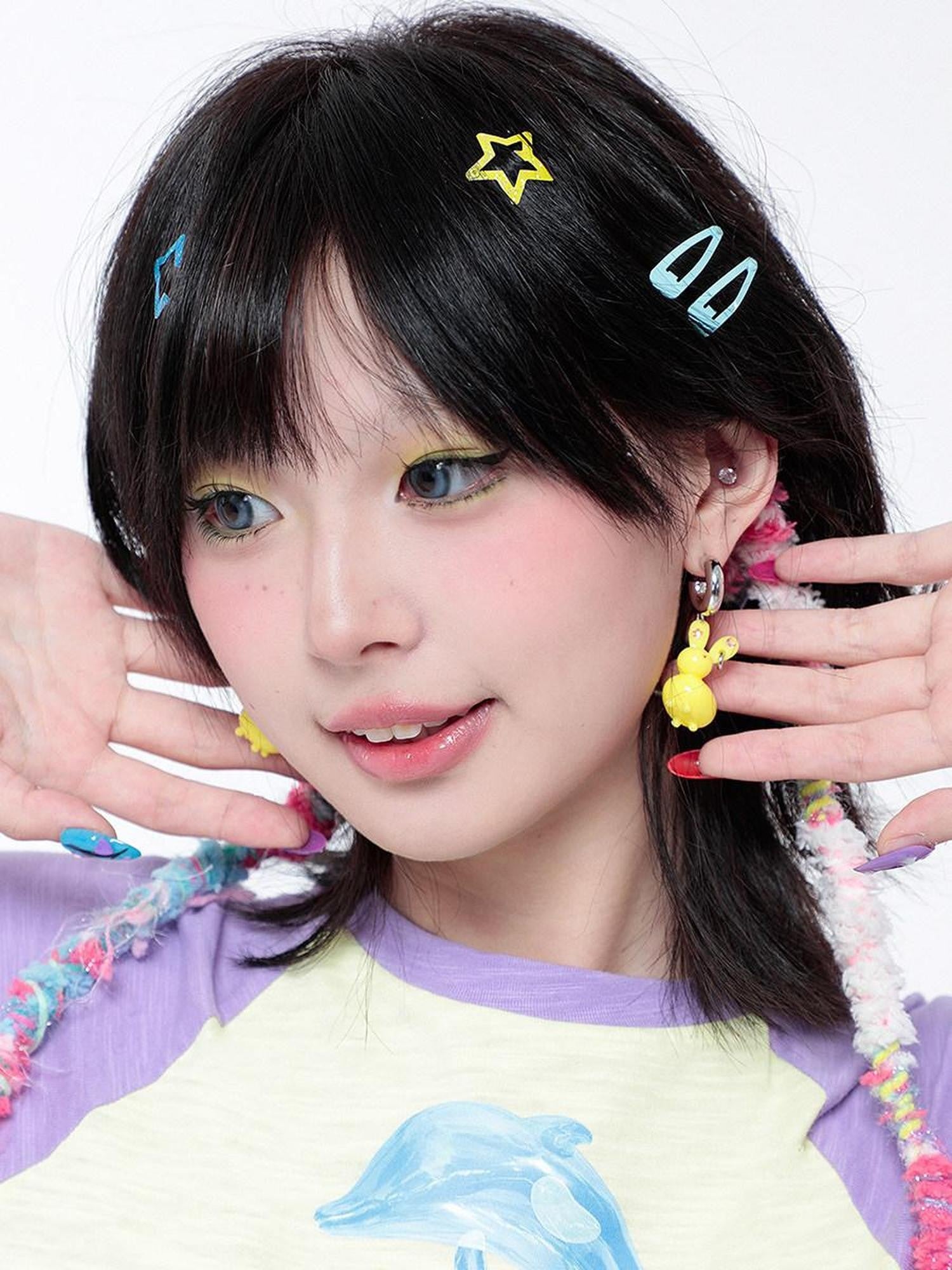 Hashtag DDD Vibrant Colorful Retro Kawaii Playful Rabbit Women's Earrings