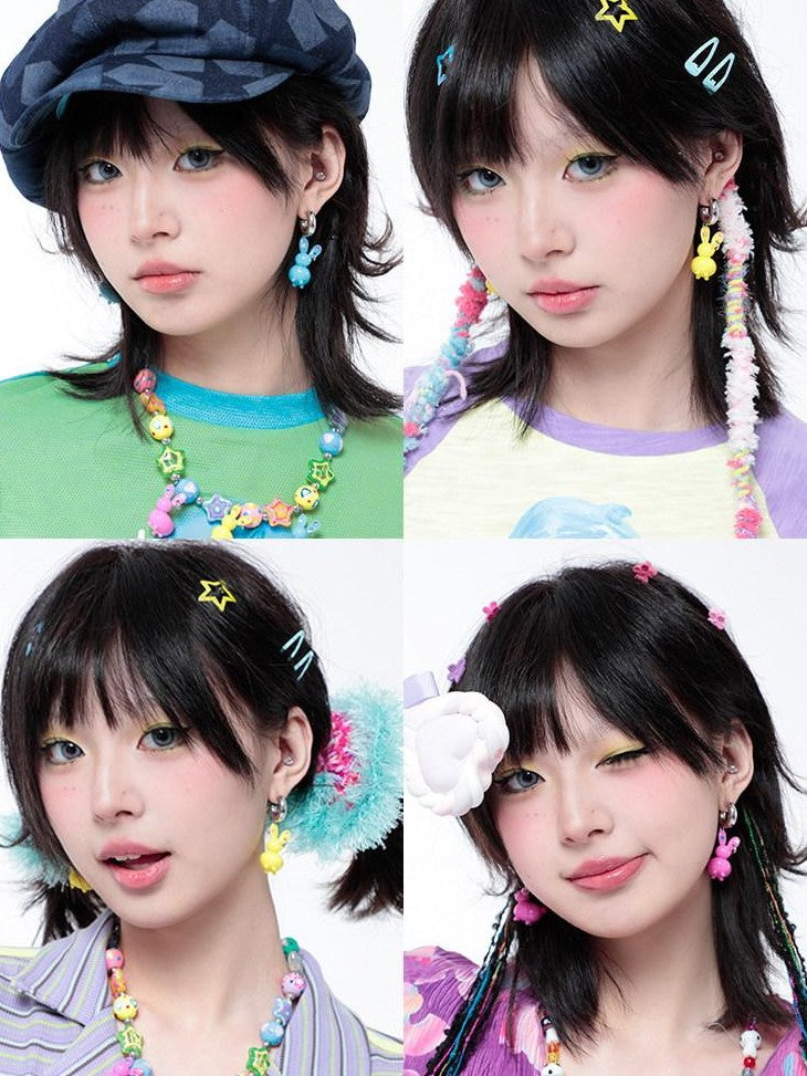 Hashtag DDD Vibrant Colorful Retro Kawaii Playful Rabbit Women's Earrings