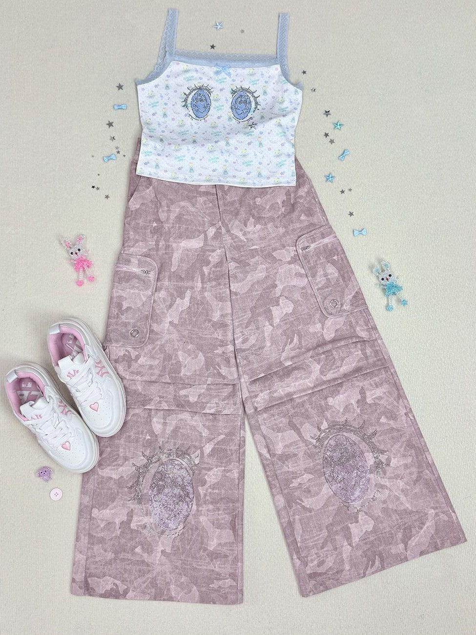 Hashtag DDD Whimsical Bird Print Rhinestone Square Neck Women's Polyester Lace Camisoles