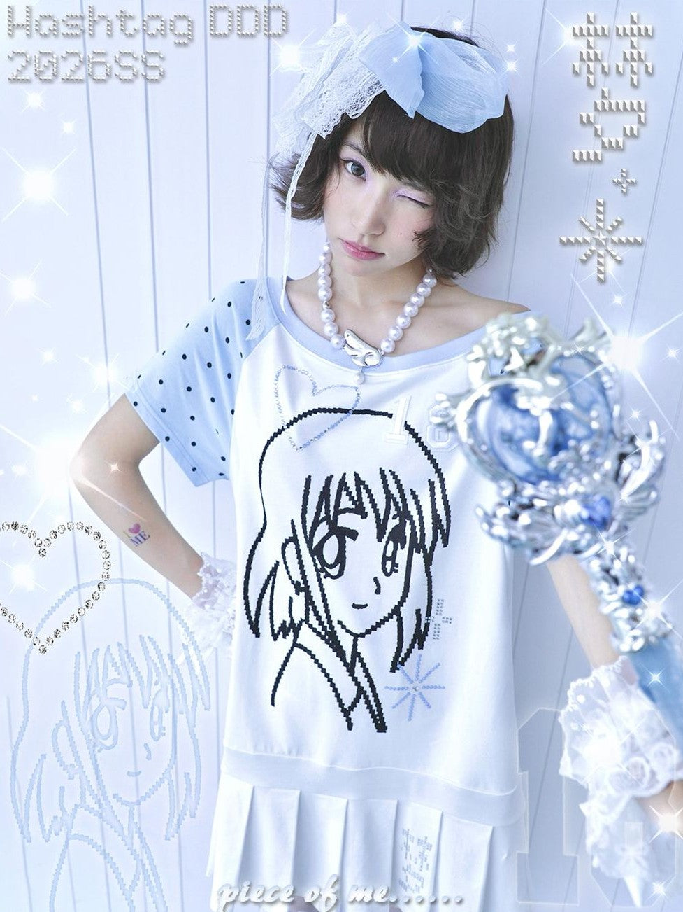 Hashtag DDD Y2k Blue White Rhinestone Off Shoulder Short Sleeve Pleated Women's Cotton Casual Mini Dresses