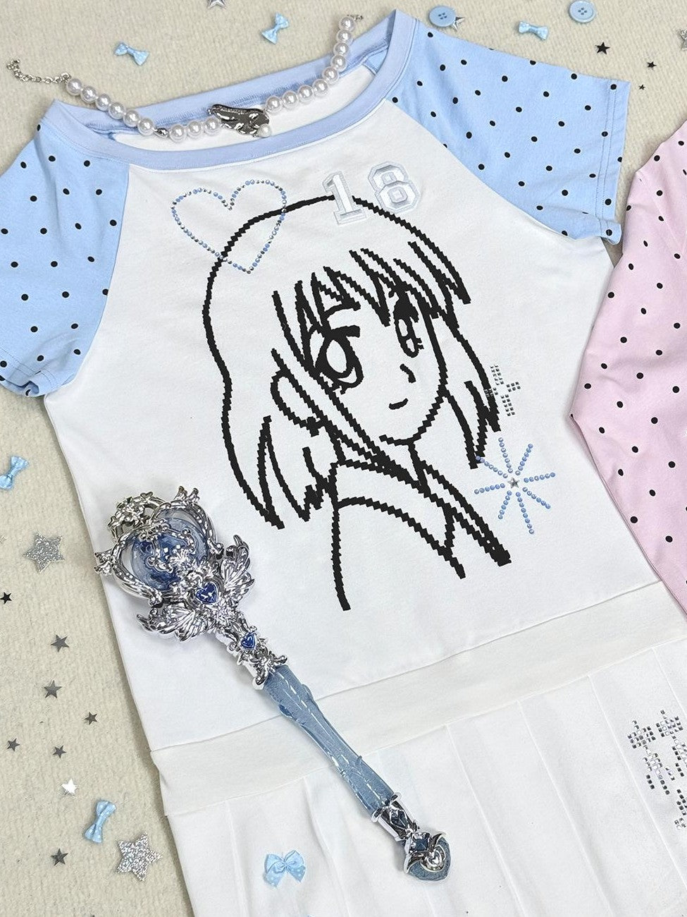 Hashtag DDD Y2k Blue White Rhinestone Off Shoulder Short Sleeve Pleated Women's Cotton Casual Mini Dresses