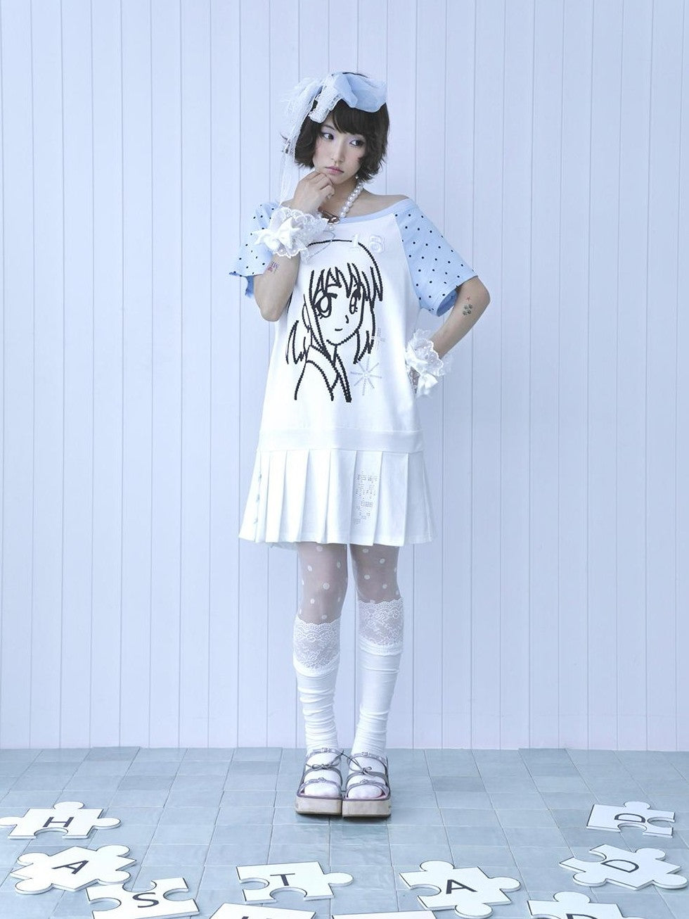 Hashtag DDD Y2k Blue White Rhinestone Off Shoulder Short Sleeve Pleated Women's Cotton Casual Mini Dresses
