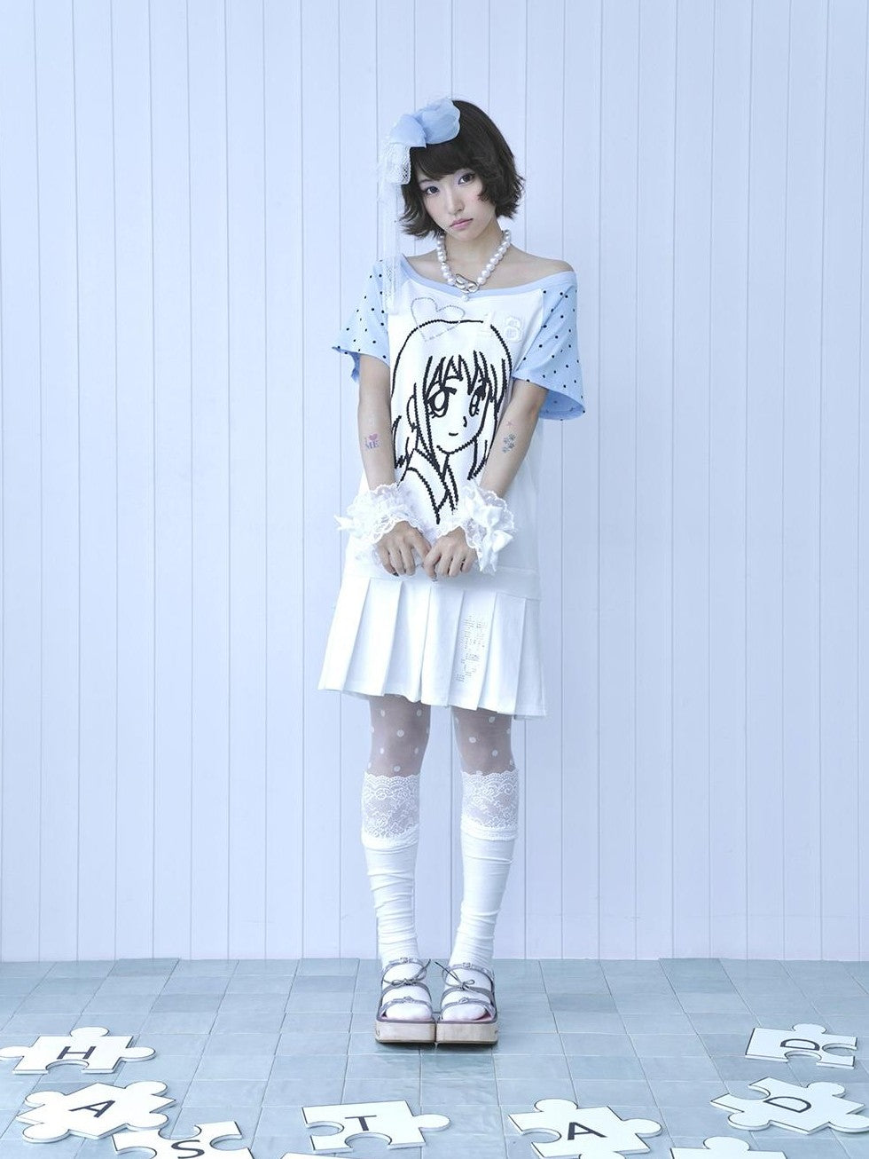 Hashtag DDD Y2k Blue White Rhinestone Off Shoulder Short Sleeve Pleated Women's Cotton Casual Mini Dresses