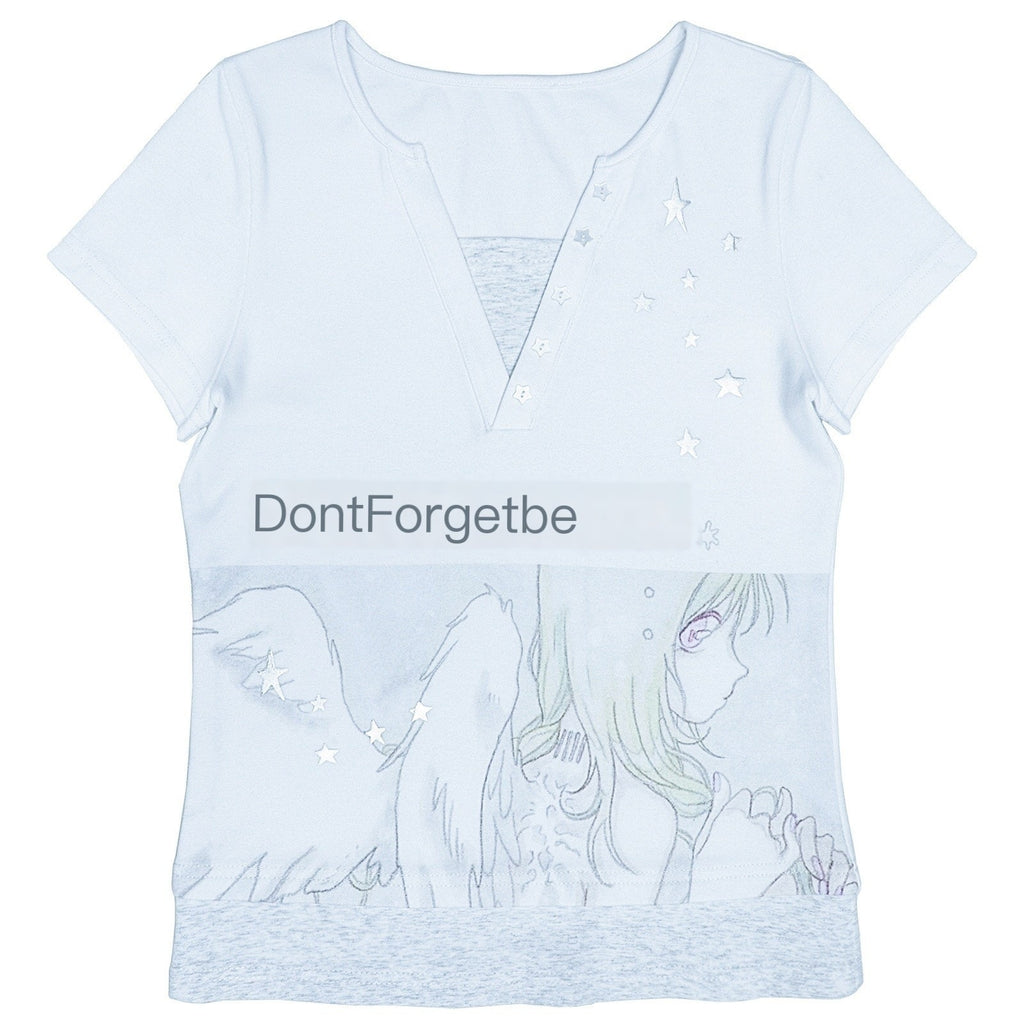 Hashtag_DDD_Y2k_Dreamcore_Angel_Silver_Foil_Print_Layered_Women's_Cotton_Short_Sleeve_T-shirts_1042939161351_MISSTT