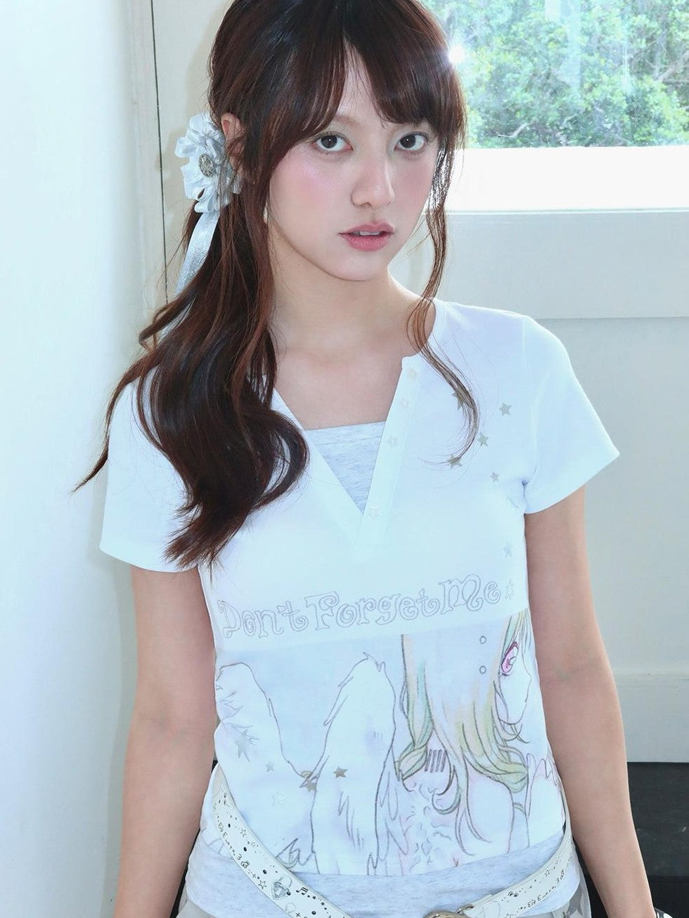 Hashtag DDD Y2k Dreamcore Angel Silver Foil Print Layered Women's Cotton Short Sleeve T-shirts