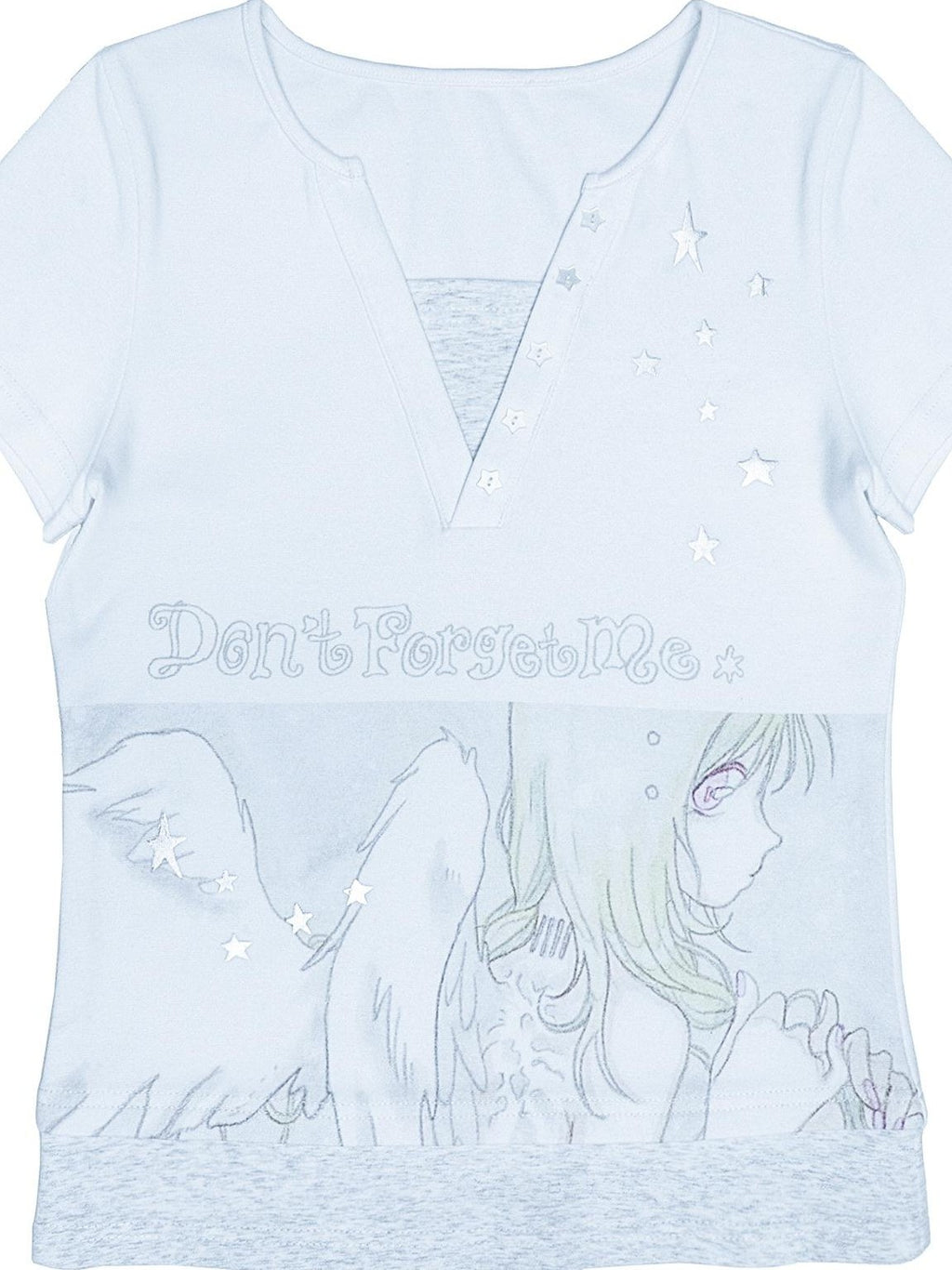Hashtag DDD Y2k Dreamcore Angel Silver Foil Print Layered Women's Cotton Short Sleeve T-shirts