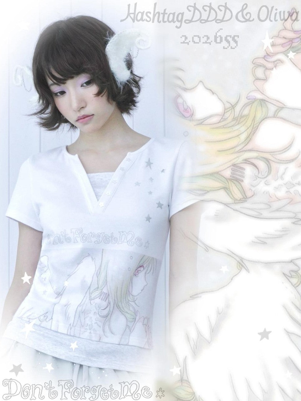 Hashtag DDD Y2k Dreamcore Angel Silver Foil Print Layered Women's Cotton Short Sleeve T-shirts