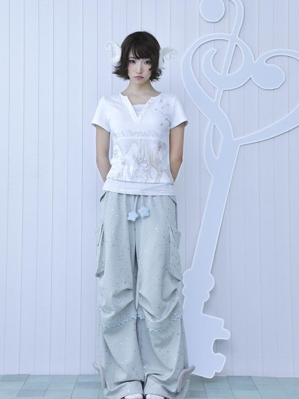 Hashtag DDD Y2k Dreamcore Angel Silver Foil Print Layered Women's Cotton Short Sleeve T-shirts