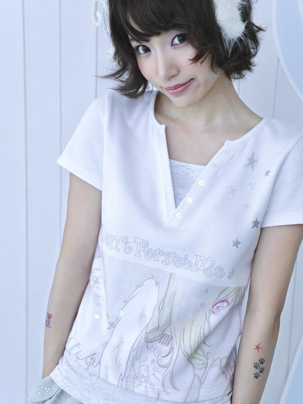 Hashtag DDD Y2k Dreamcore Angel Silver Foil Print Layered Women's Cotton Short Sleeve T-shirts