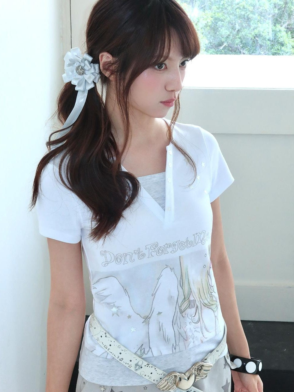 Hashtag DDD Y2k Dreamcore Angel Silver Foil Print Layered Women's Cotton Short Sleeve T-shirts