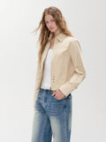 Hypoekai Apricot Khaki Slim Fit Turn Collar Zip Front Women's Lightweight Jackets
