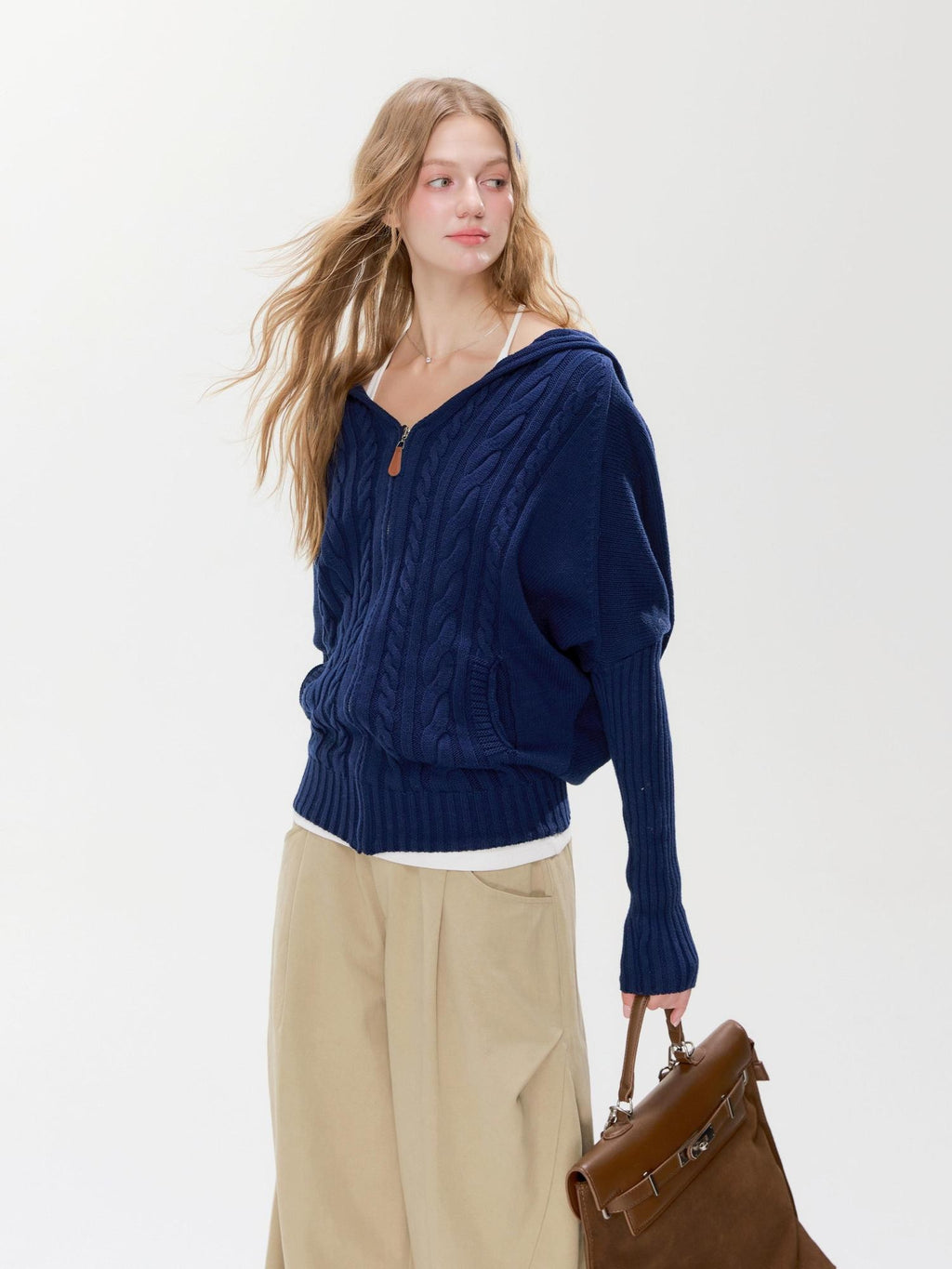 Hypoekai Casual Hooded Batwing Sleeves Open Front Slimming Women's Knit Cardigans