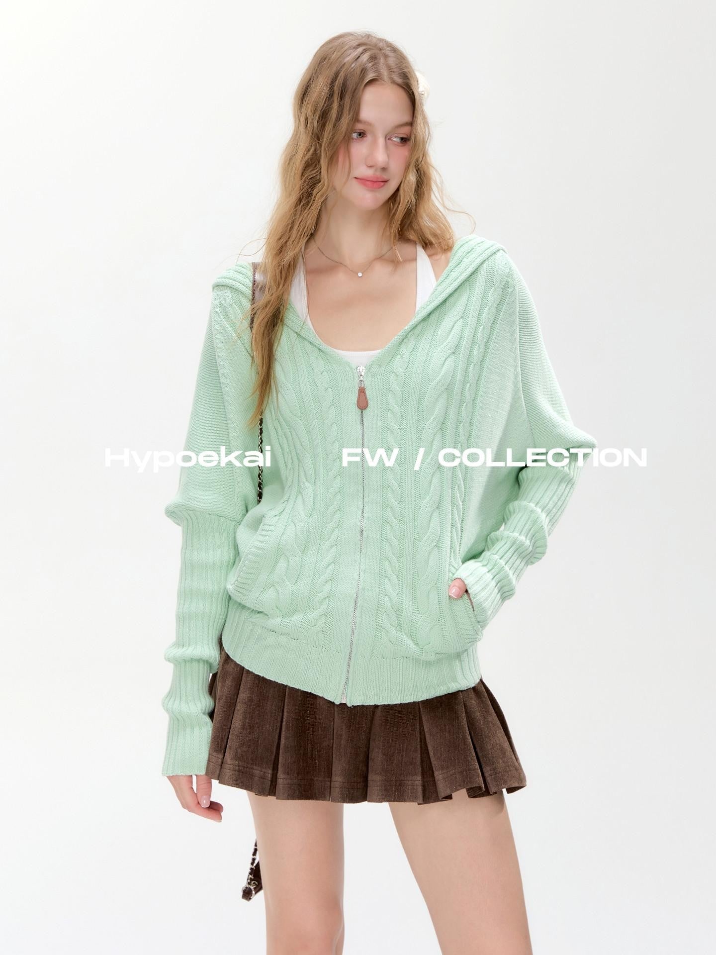 Hypoekai Casual Hooded Batwing Sleeves Open Front Slimming Women's Knit Cardigans