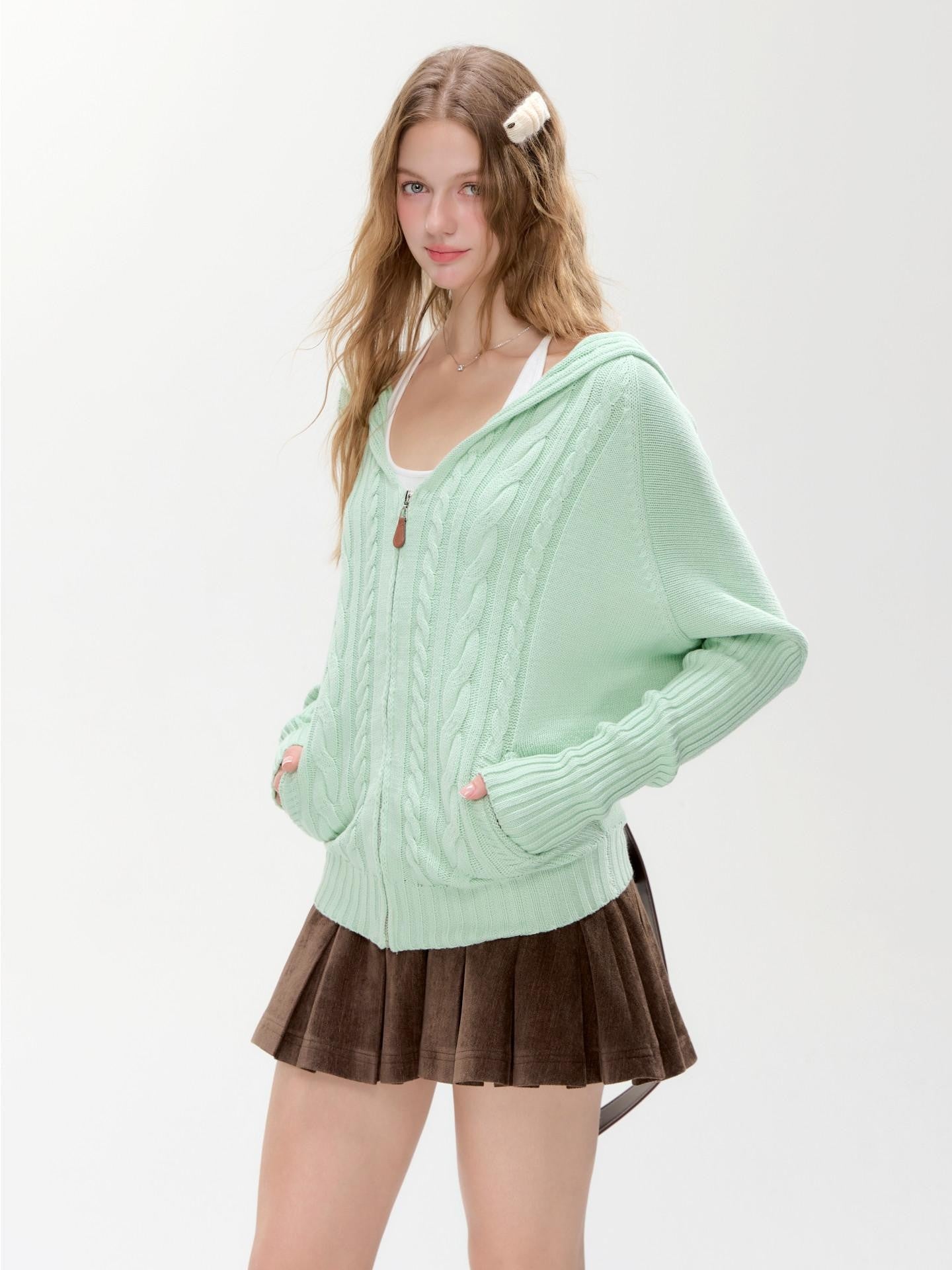 Hypoekai Casual Hooded Batwing Sleeves Open Front Slimming Women's Knit Cardigans